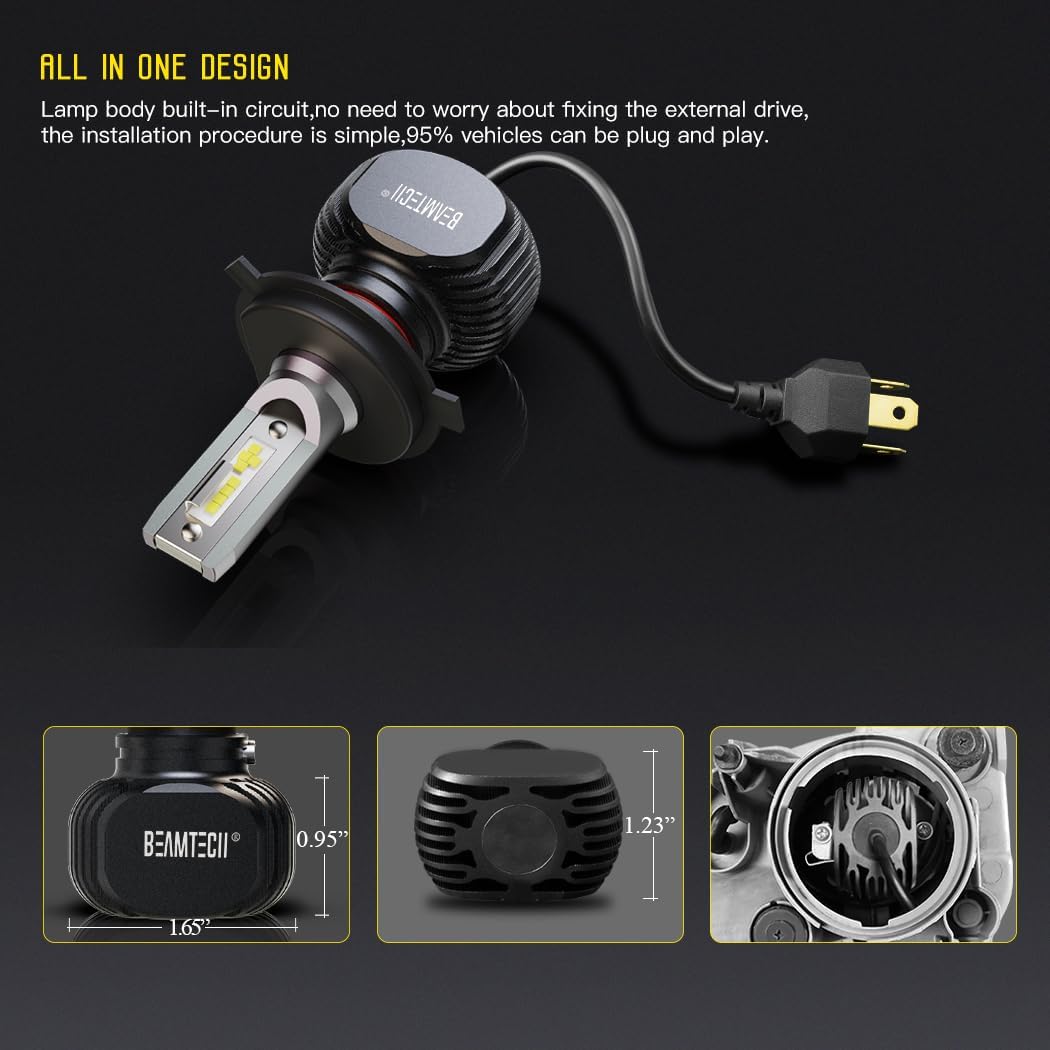 Beamtech H-4 Bulbs, S1 Series 900-3 Fanlsess 300% Brighter 6500K White Fog Light, 2 Bulbs