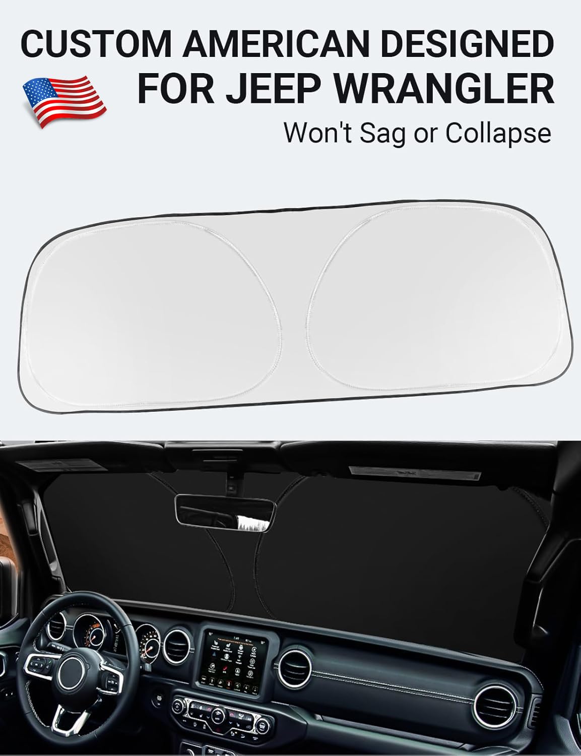Proadsy 2025 Upgrade Front Windshield Sun Shade Foldable Sunshade Protector Custom Fit 2018-2024 2025 Jeep Wrangler Jl Jlu & Gladiator Jt Accessories