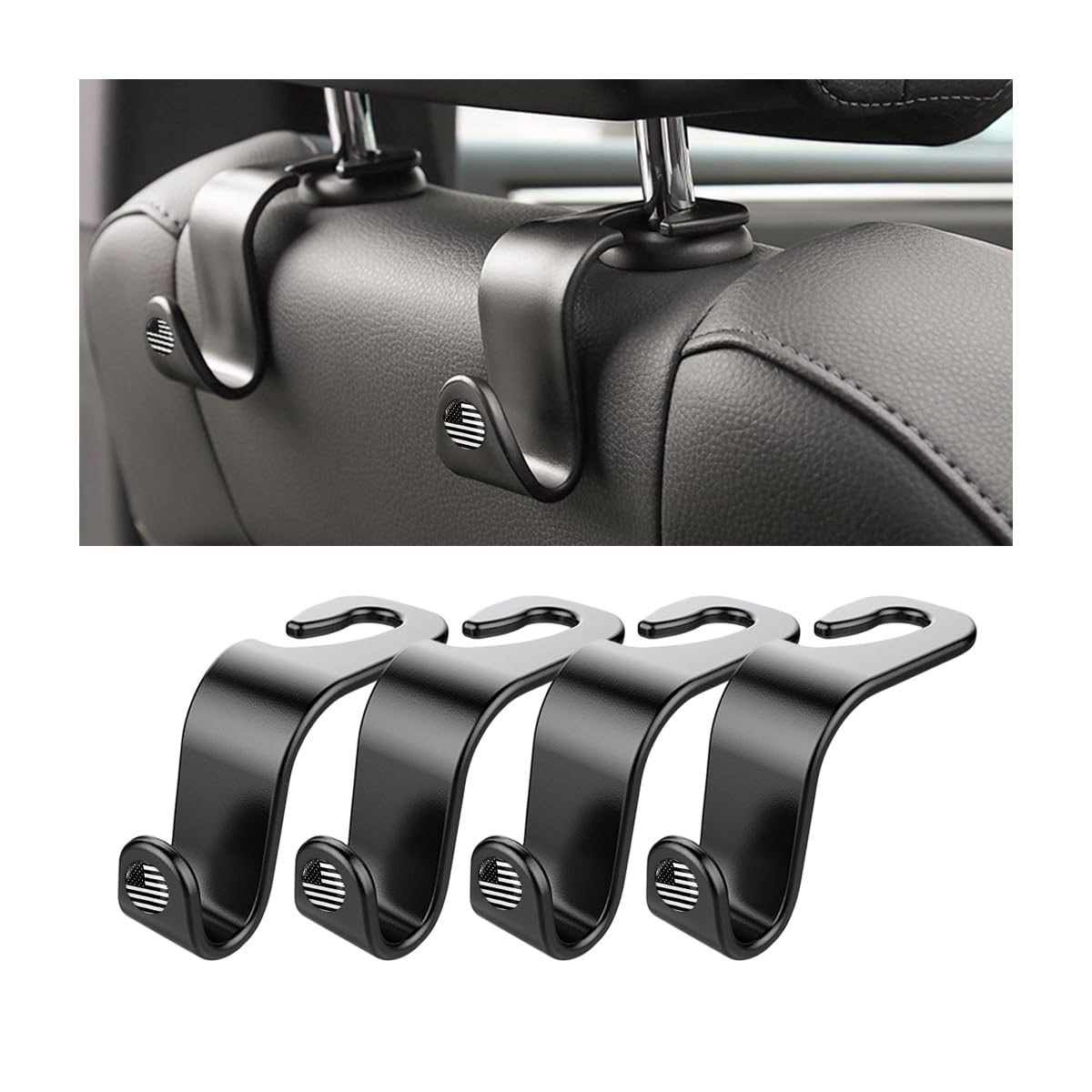 4Pcs Car Seat Headrest Hooks, Auto Back Seat Hanger Holder, Durable Stylish Vehicle Organizer Universal Car Interior Accessories