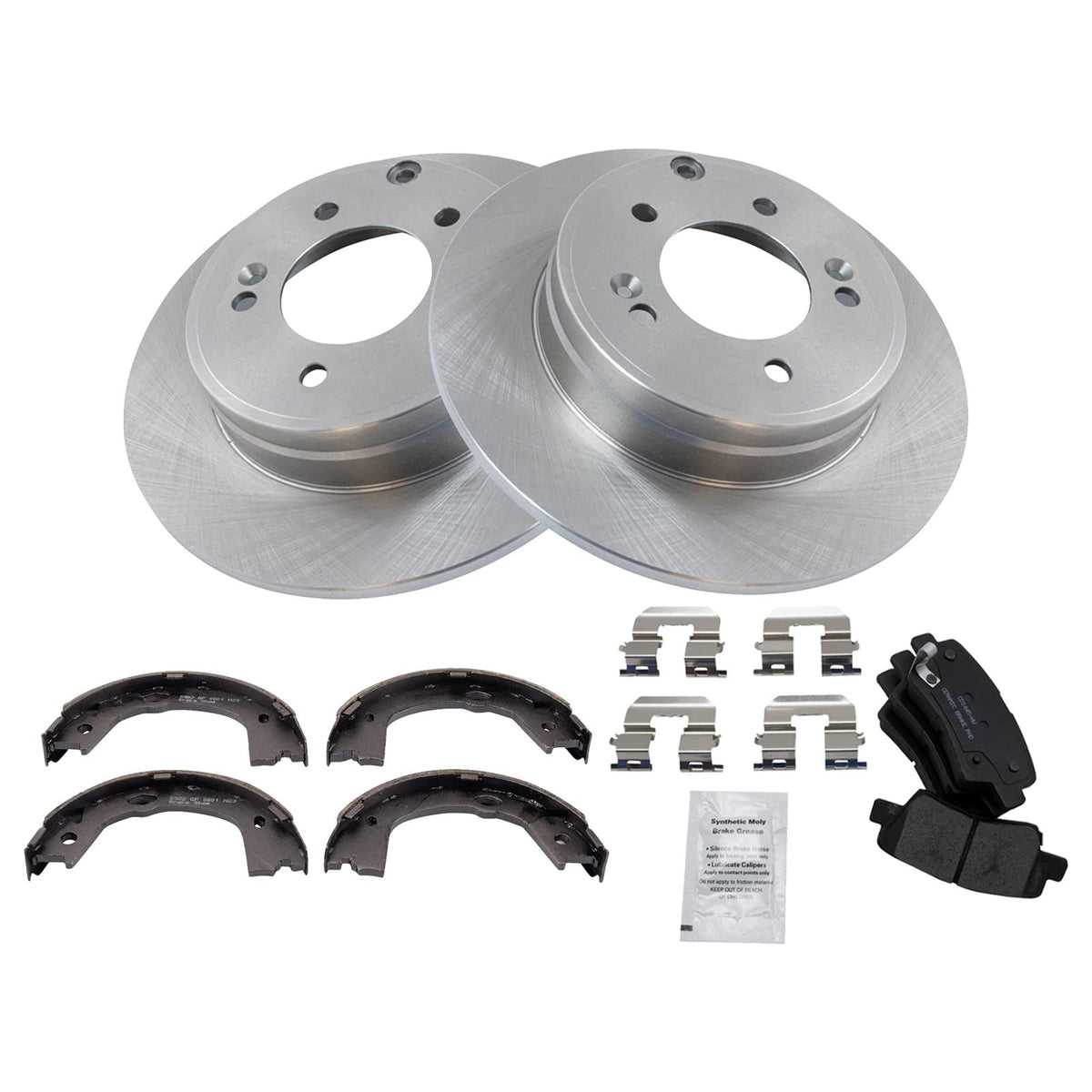 Trq Rear Brake Pad & Rotor Kit Brake Pads Brake Rotor Parking Brake Shoe Set Ceramic Compatible With 2012-2017 Hyundai Azera 201