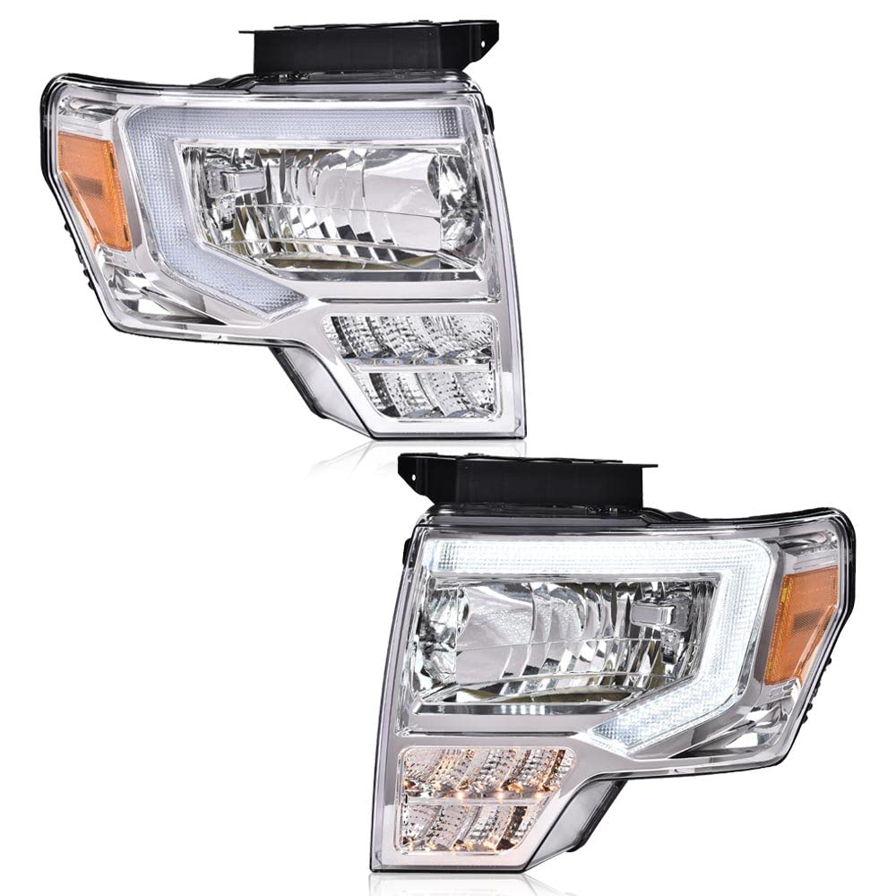Pit66 Led Bar Headlights Assembly Compatible With Ford F150 2009 2010 2011 2012 2013 2014 Headlamp Replacement Pair Clear Lens C