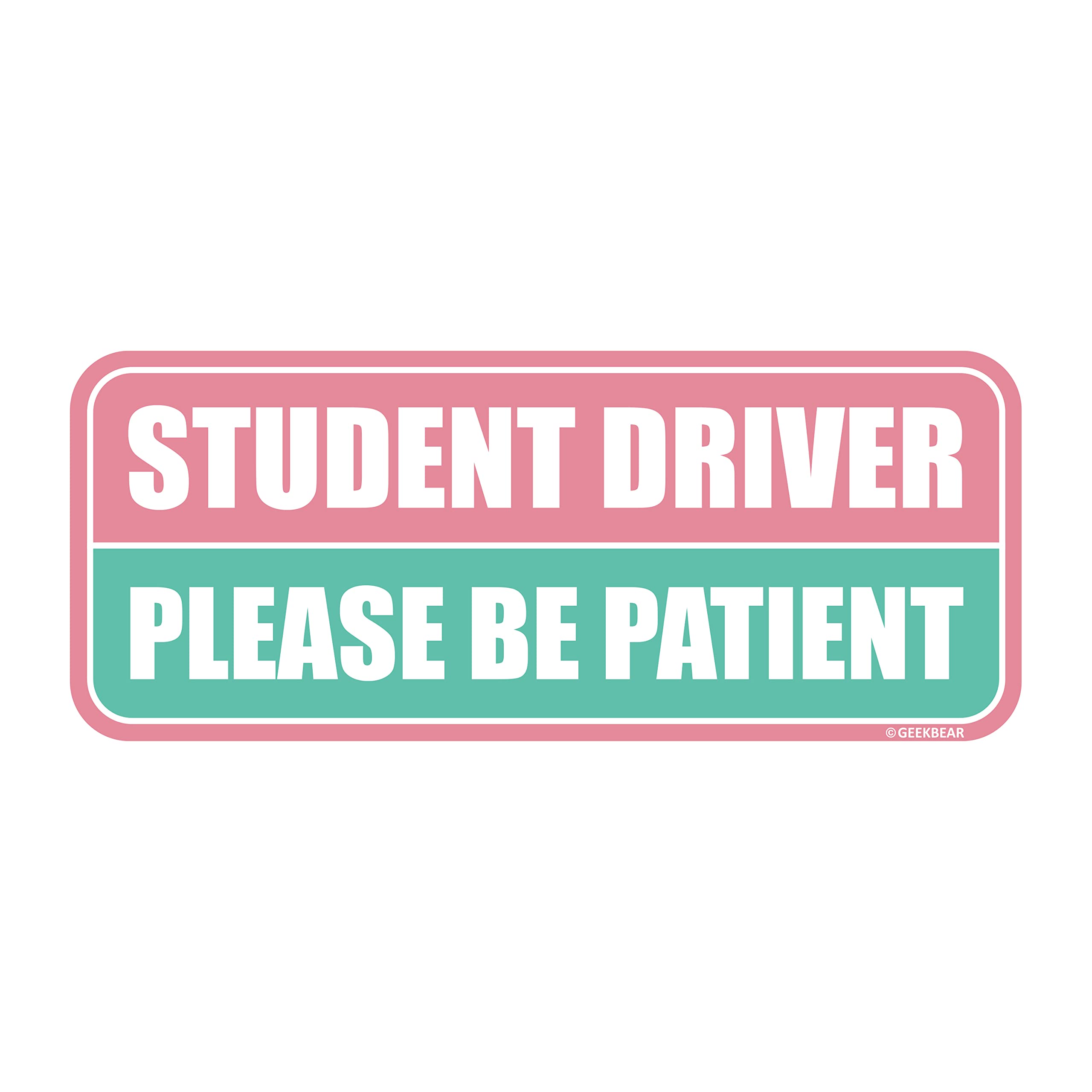 Geekbear Student Driver Car Magnet - Colorful, Reflective, Weather-Resistant - Rectangular 8.7 X 3.5 In (Light Pink/Turquoise)