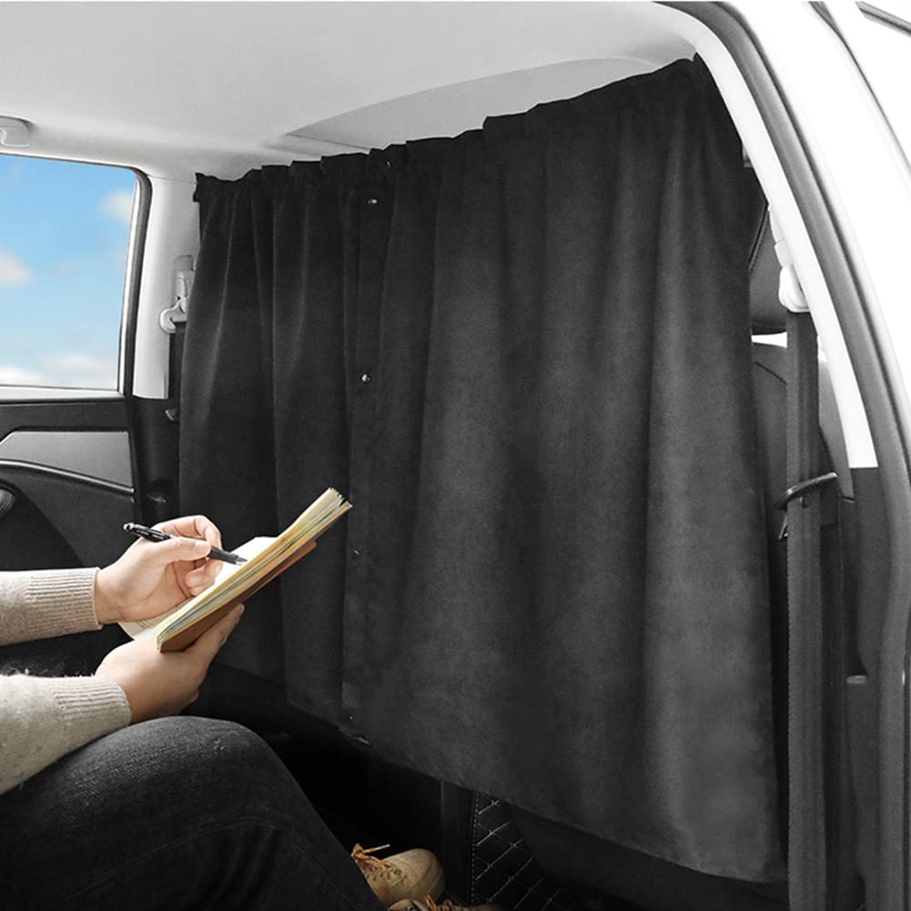 Ovege Car Divider Curtains Sun Shade (99% Opaque Upgrade Version)-Privacy Travel Nap Night Car Camping Detachable Simple Curtain(Black-Thick)