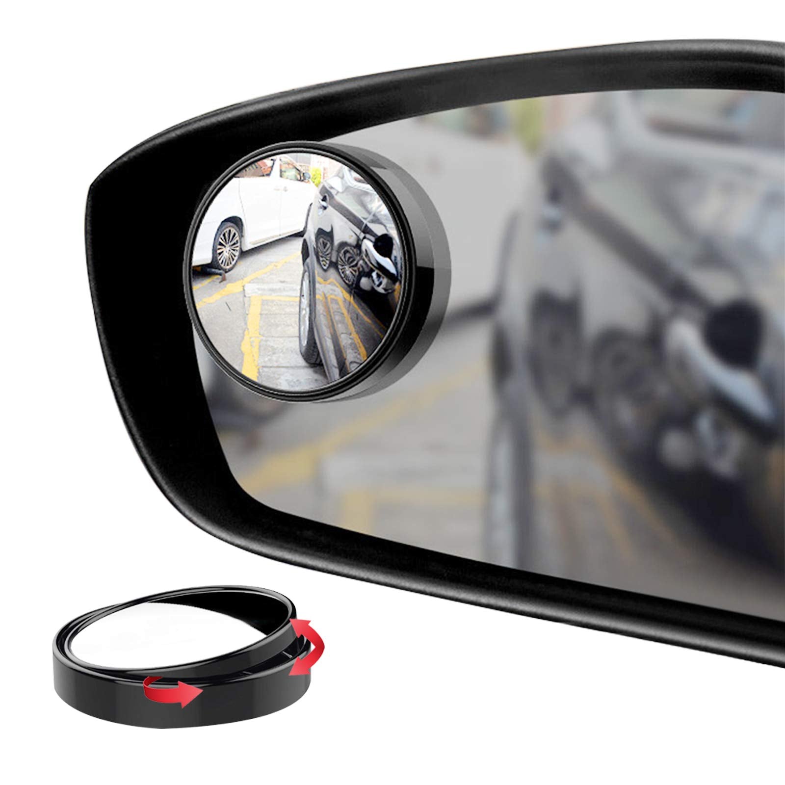 Ampper 2'' Round Blind Spot Mirror, 360 Degree Adjustabe Hd Glass And Abs Housing Convex Round Stick-On Mirror For Car (Black, P