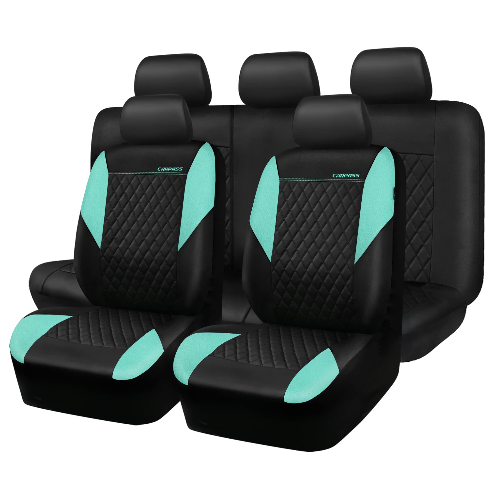Car Pass Mint Leather Seat Covers Full Set-Universal Quilting Cute Girly Car Seat Cover With 5Mm Composite Sponge Inside,Airbag