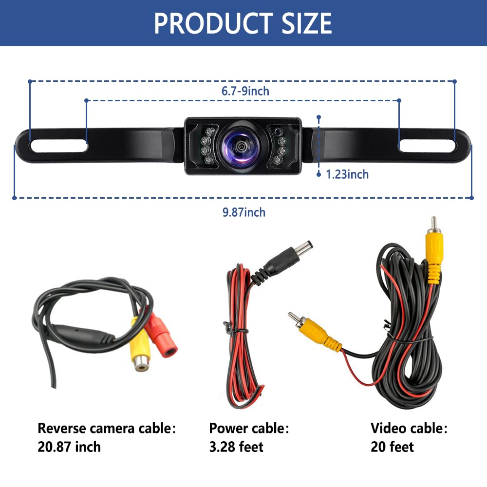 Backup Camera For Car With 8 Led - [Hd Night Vision] [Ip69 Waterproof] License Plate Camera For Safe Reverse - 170 Wide Angle Re