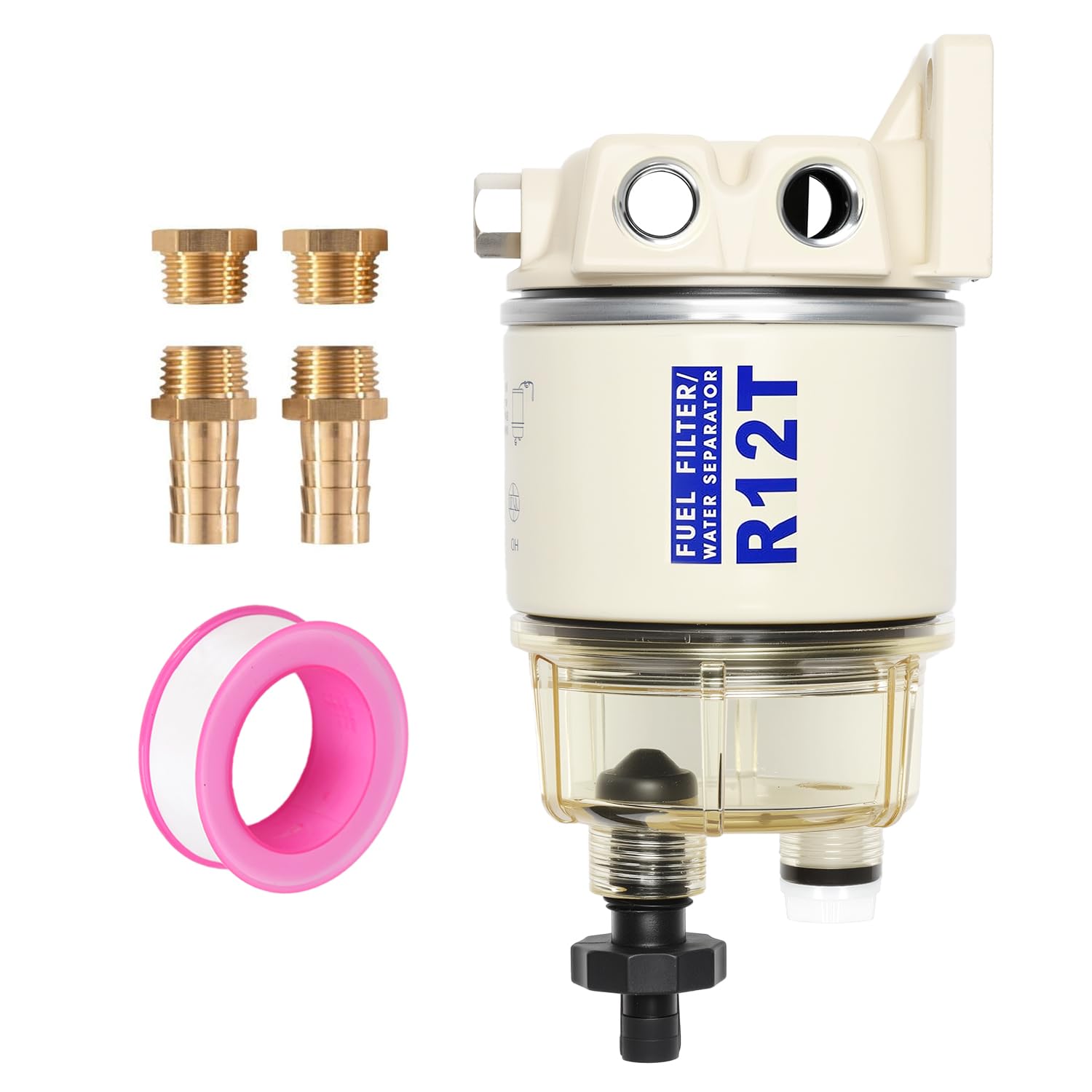 AUIVERED R12T Marine Fuel Water Separator Kit, 10 Micron Filter, Replace S3240 120AT, Fit 1/4 Inch NPT Outboard Motors for Gas &