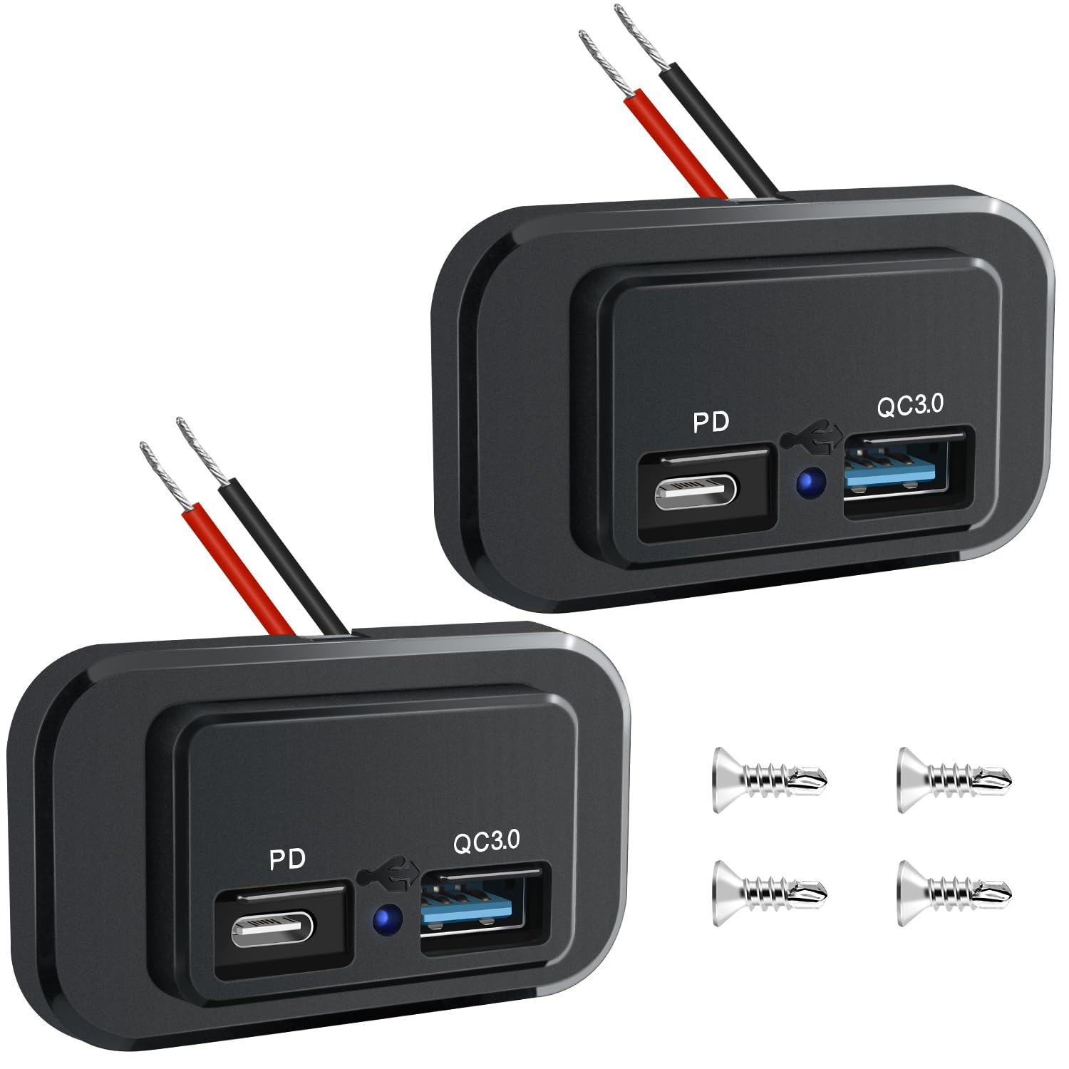 Nilight 2 Pack Socket Panel 12V 24V Dual Usb Outlet Pd Type C Qc3.0 Surface Mount 48W Fast Waterproof For Automotive Rv Marine B