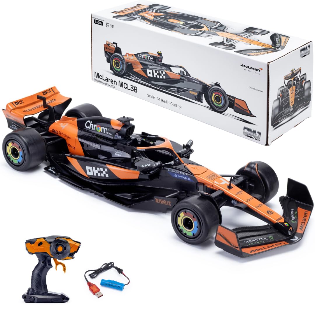 CMJ RC Cars: McLaren MCL381:14 Scale  Orange & Black Remote Control Vehicle, 2.4Ghz Racing Toy, Rechargeable Battery, Licensed