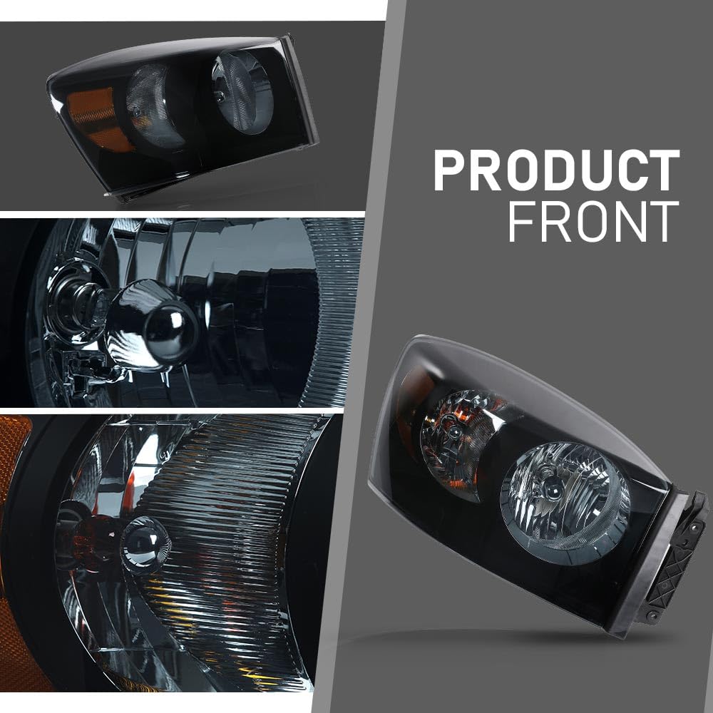 Cheda Front Headlights Assembly Headlamp W/Bulbs Compatible With Dodge Ram 1500 2006-2008/Fit Dodge Ram 2500 3500 2006-2009 Head