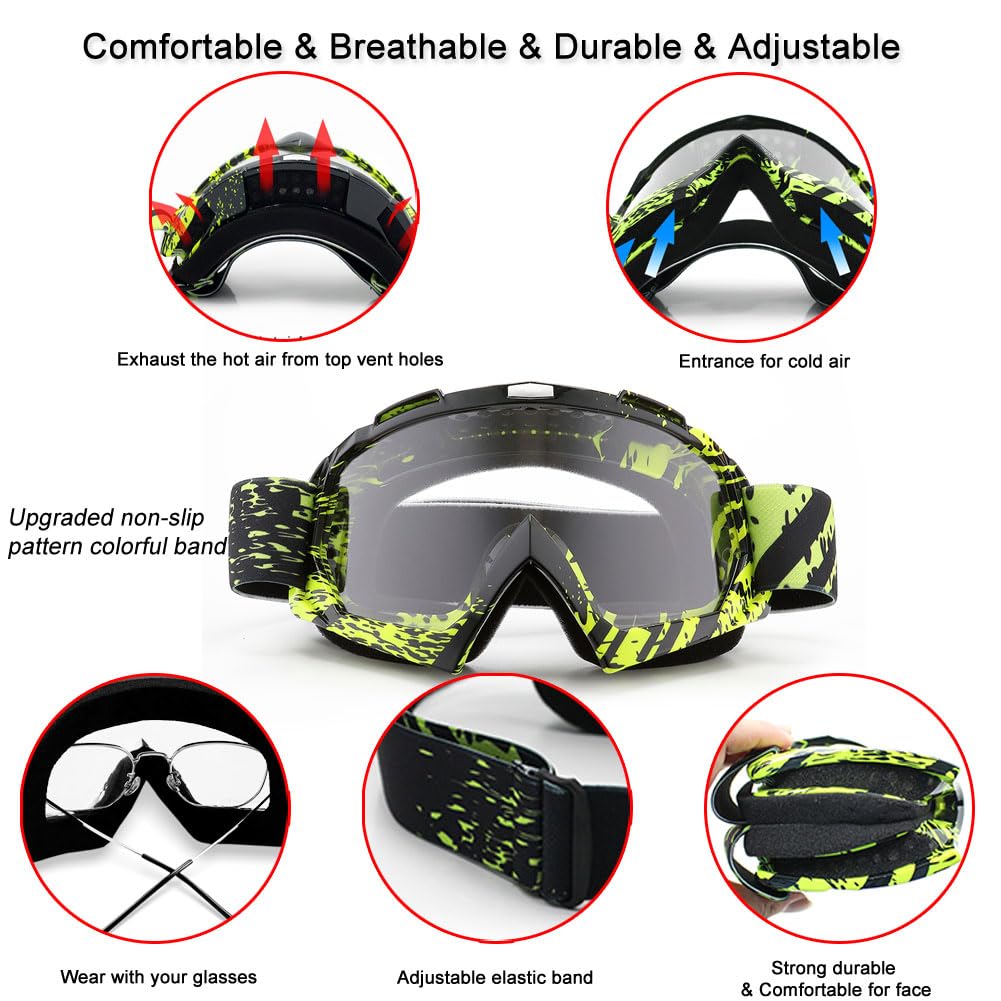 Sposune Dirt Bike Goggles Uv400 Motorcycle Motocross Riding Atv Windproof Dustproof Off Road Goggles For Adults Men Women Youth