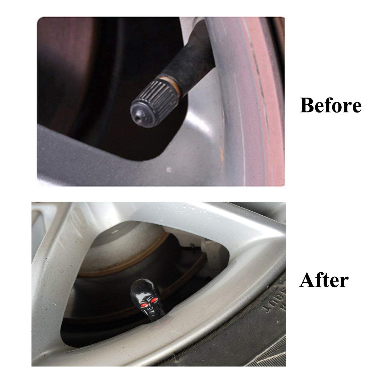 Dsycar Black Skull Style Antirust Copper Core Truck Motorcycle Bike Car Tires Valve Stem Caps , 4Pcs/Box