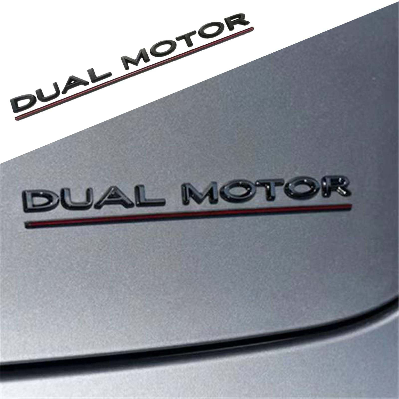 Yhcdsea Dual Motor Badge Emblem Sticker Plaid Decor Compatible For Model 3 Y X S Accessories (Glossy Black-Red Line)