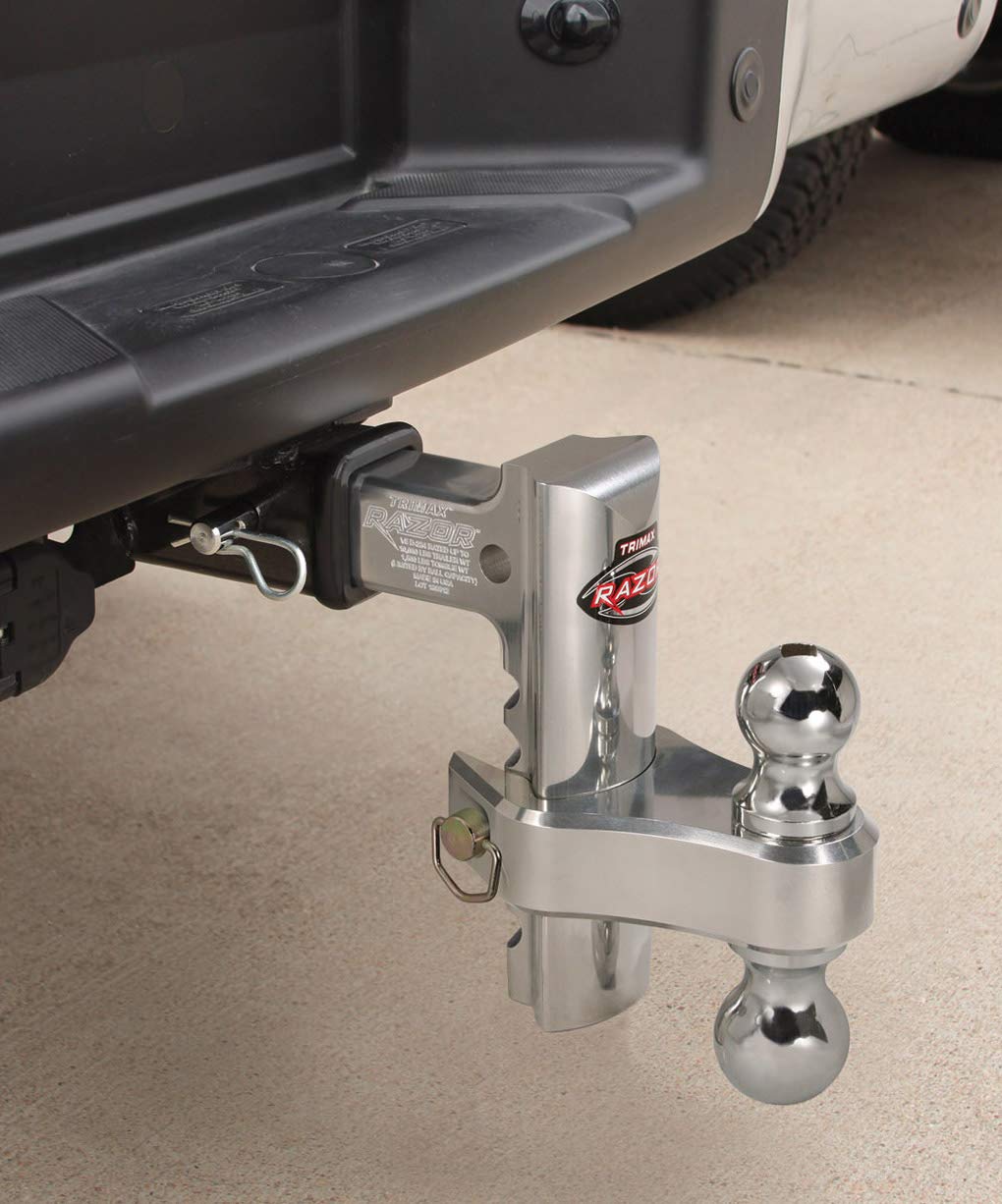 TRIMAX TRZ4ALRP 4&quot; Aluminum Adjustable Hitch with Dual Hitch Ball and Receiver Adjustment Pin, Silver