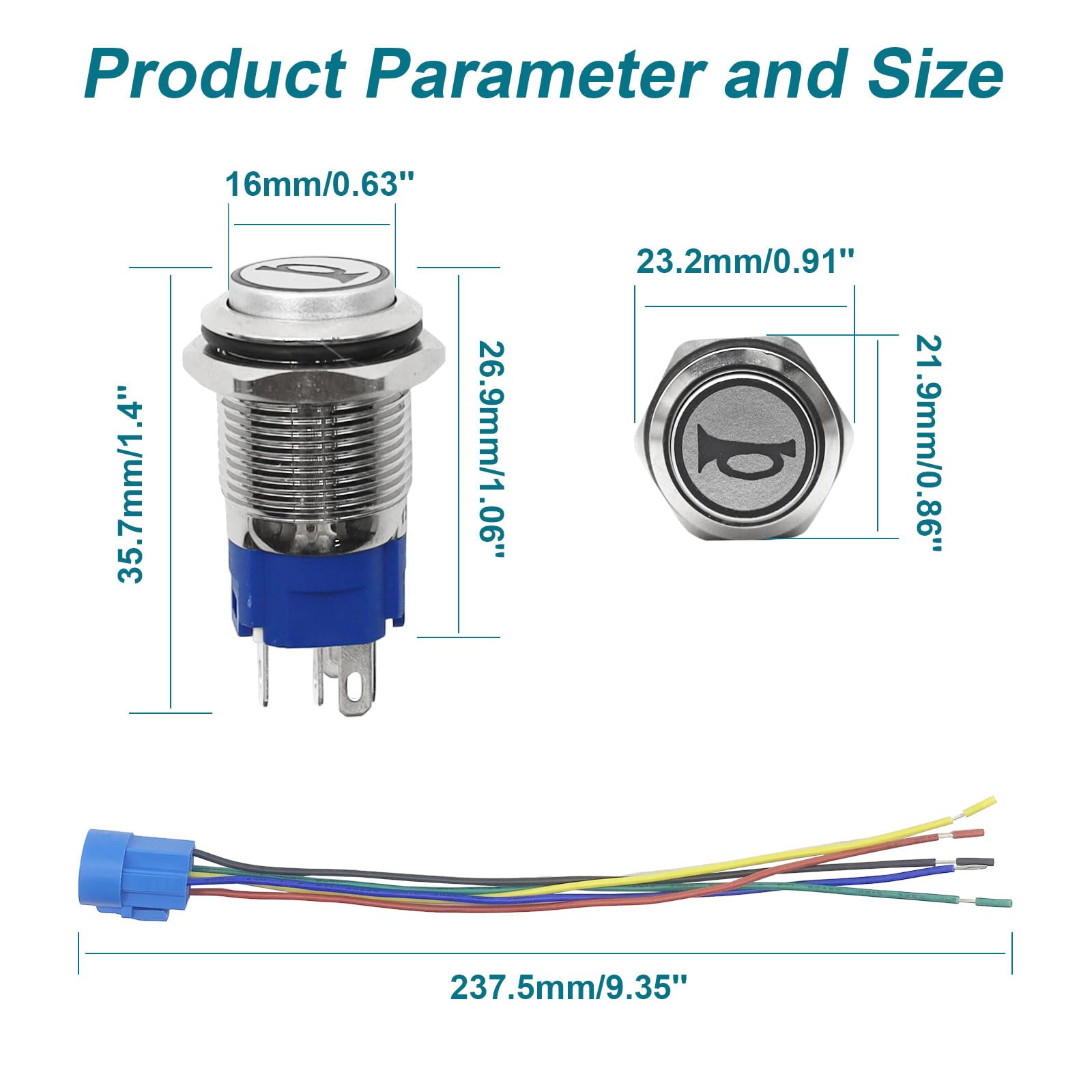 GEPHYNM 2PCS Horn Button, Momentary Push Button Switch, Horn Switch for Car Modification, Push Button Switch a Tail Plug Harness