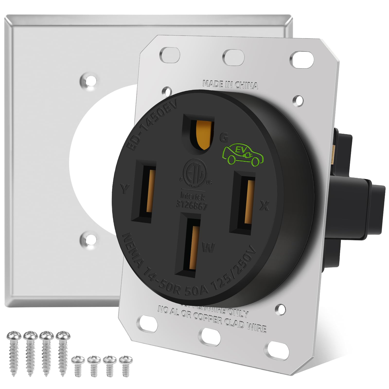 NEMA 14-50 Outlet 50 Amp EV Charging Receptacle with Wall Plate,NEMA 14-50R EV Power Outlet,125/250 Volt,50 Amp EV Outlet for El