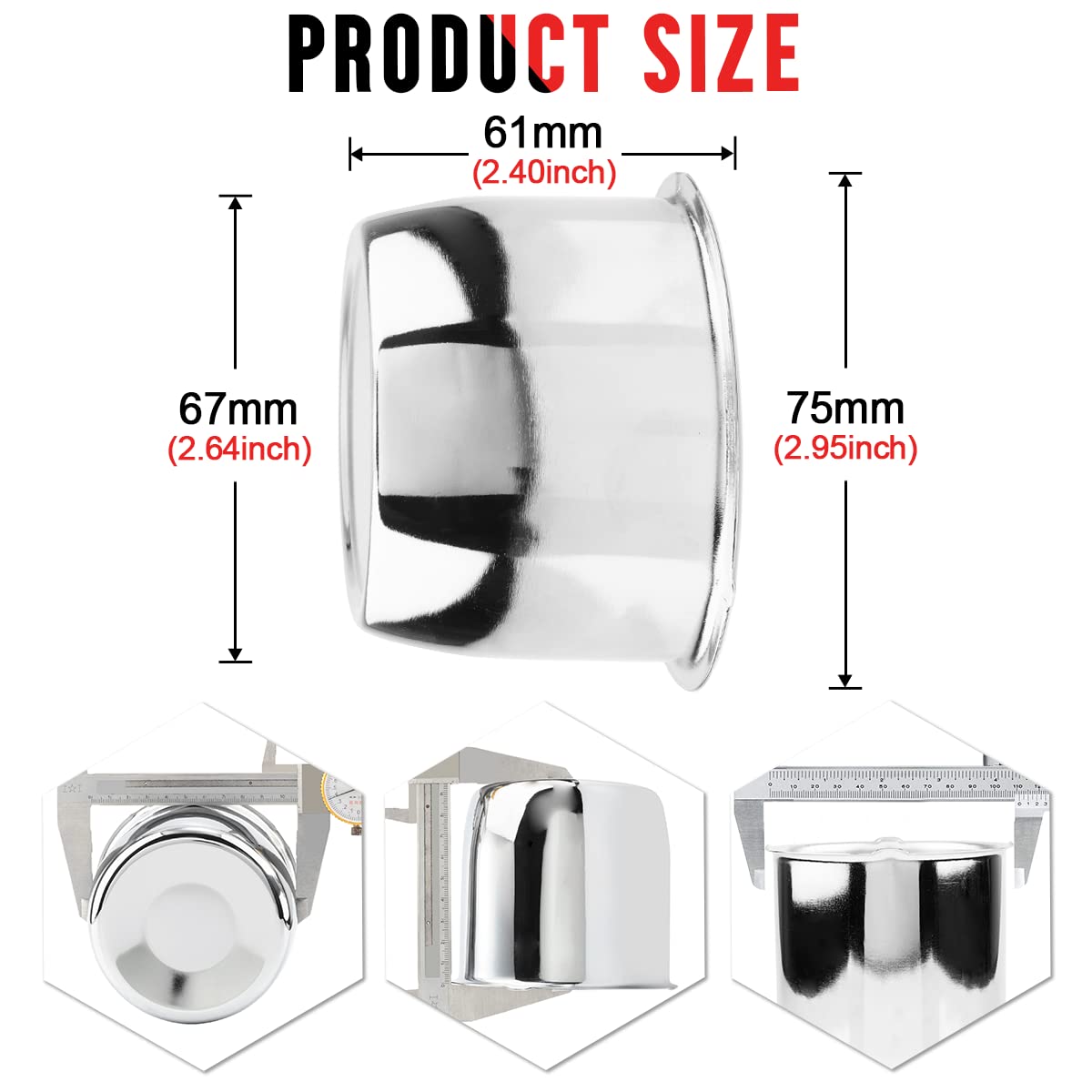 Rtrhinotuning 4Pcs 2.64Inch Push Through Wheel Center Caps Chrome Silver For Truck Wheels Rim Trailer