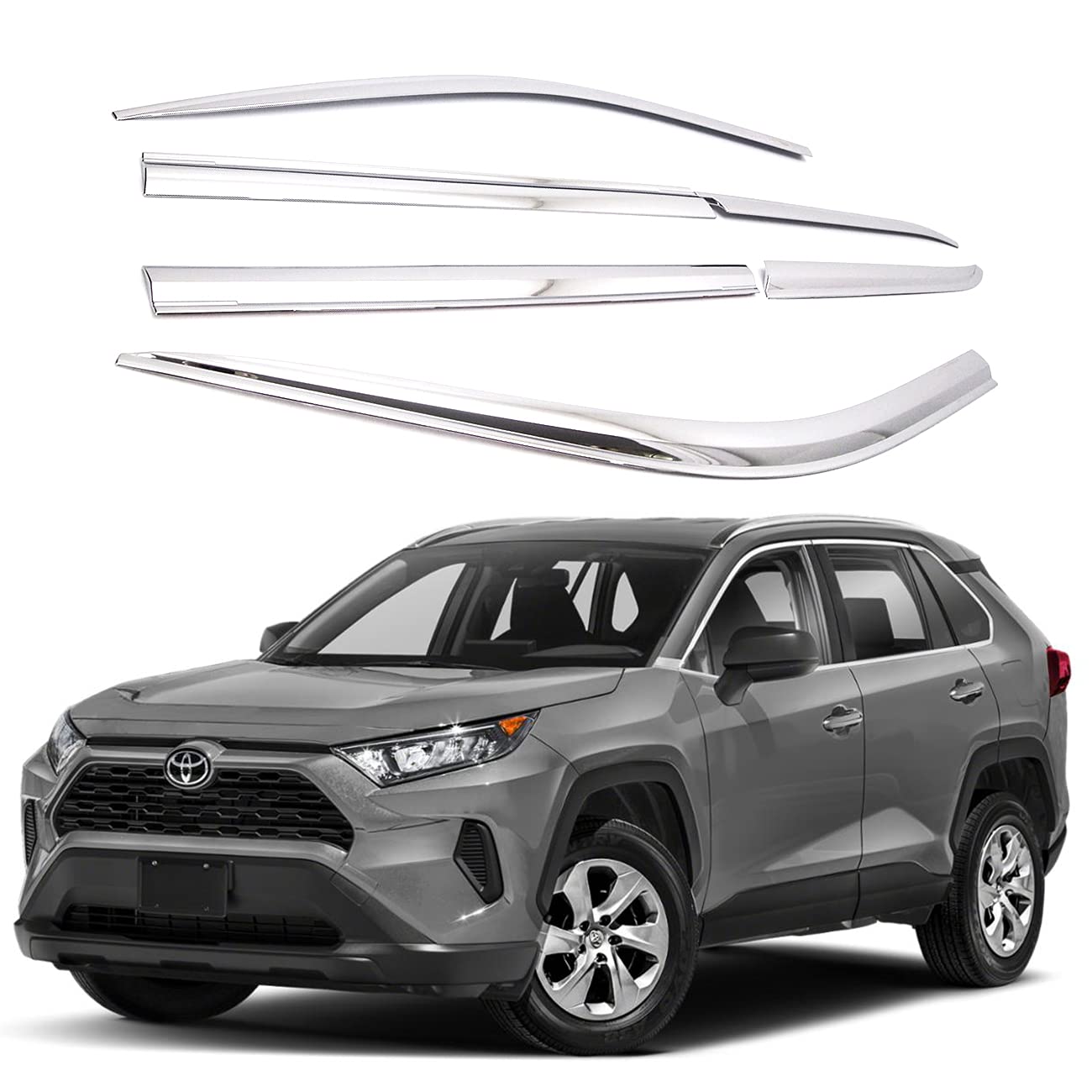 AUTOcLOVER Side Window Visor 6 Piece Set for Toyota Rav4 2019 2020 2021 2022 2023 (chrome)