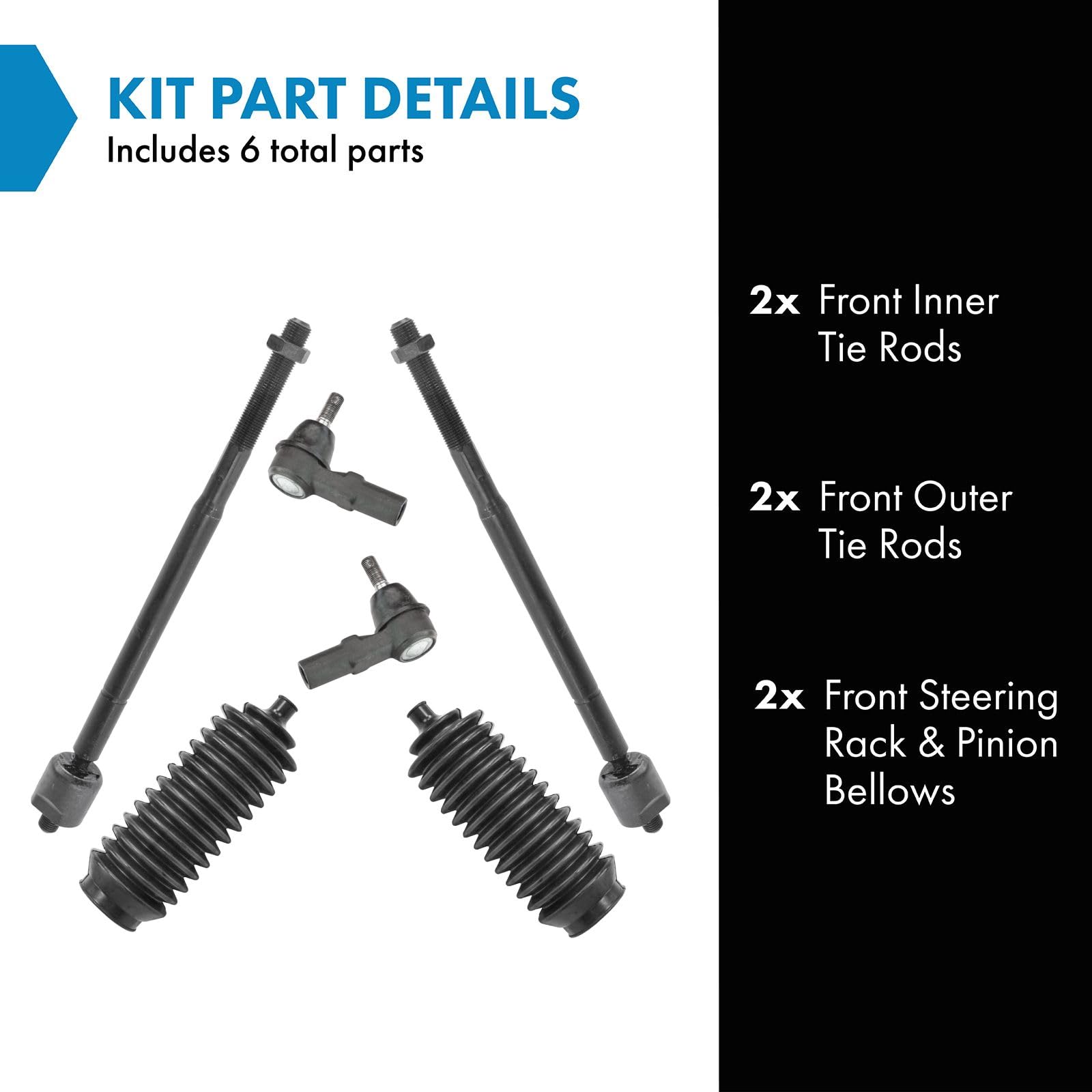 Trq Front Driver & Passenger Side Inner & Outer Steering Kit Steering Rack & Pinion Bellow Tie Rod Compatible With 1992-1996 Lex
