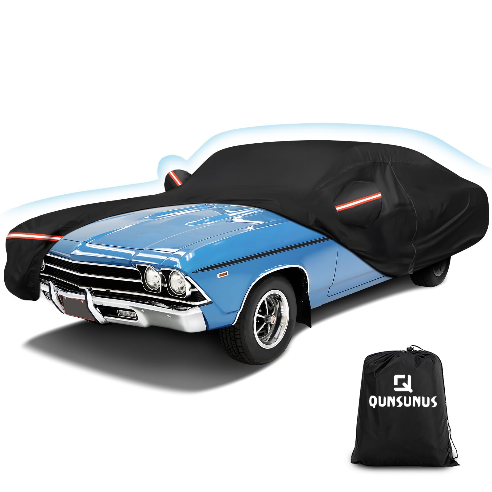 QUNSUNUS Waterproof Car Cover for Chevelle Malibu SS Sedan/Coupe 1964-1972, Outdoor Car Cover with Zipper, Full Exterior Car Cov