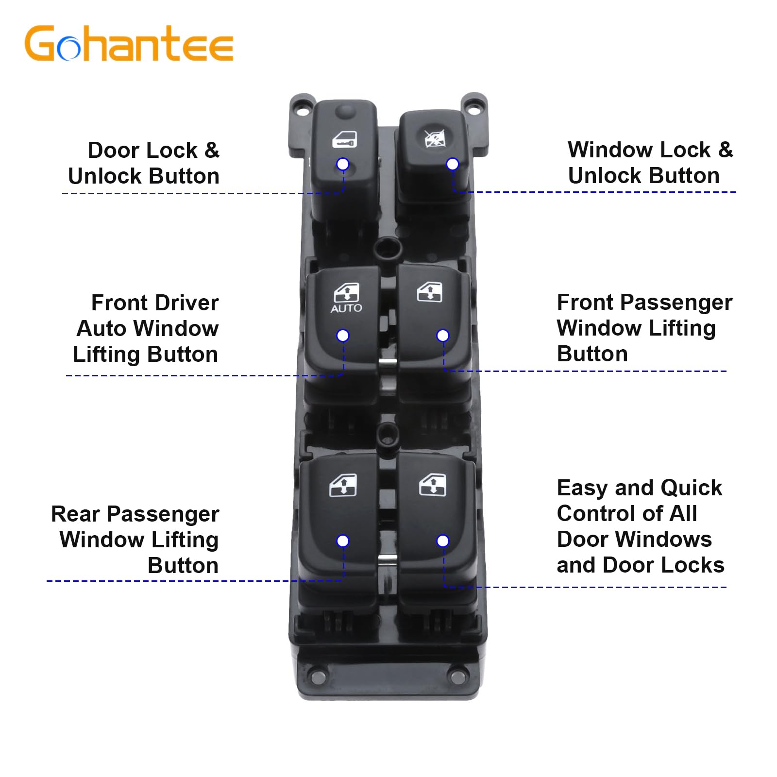 Power Window Master Control Switch Replacement For Hyundai Sonata 2005-2007 Replaces 93570-3K010 Front Driver Side Switch Button