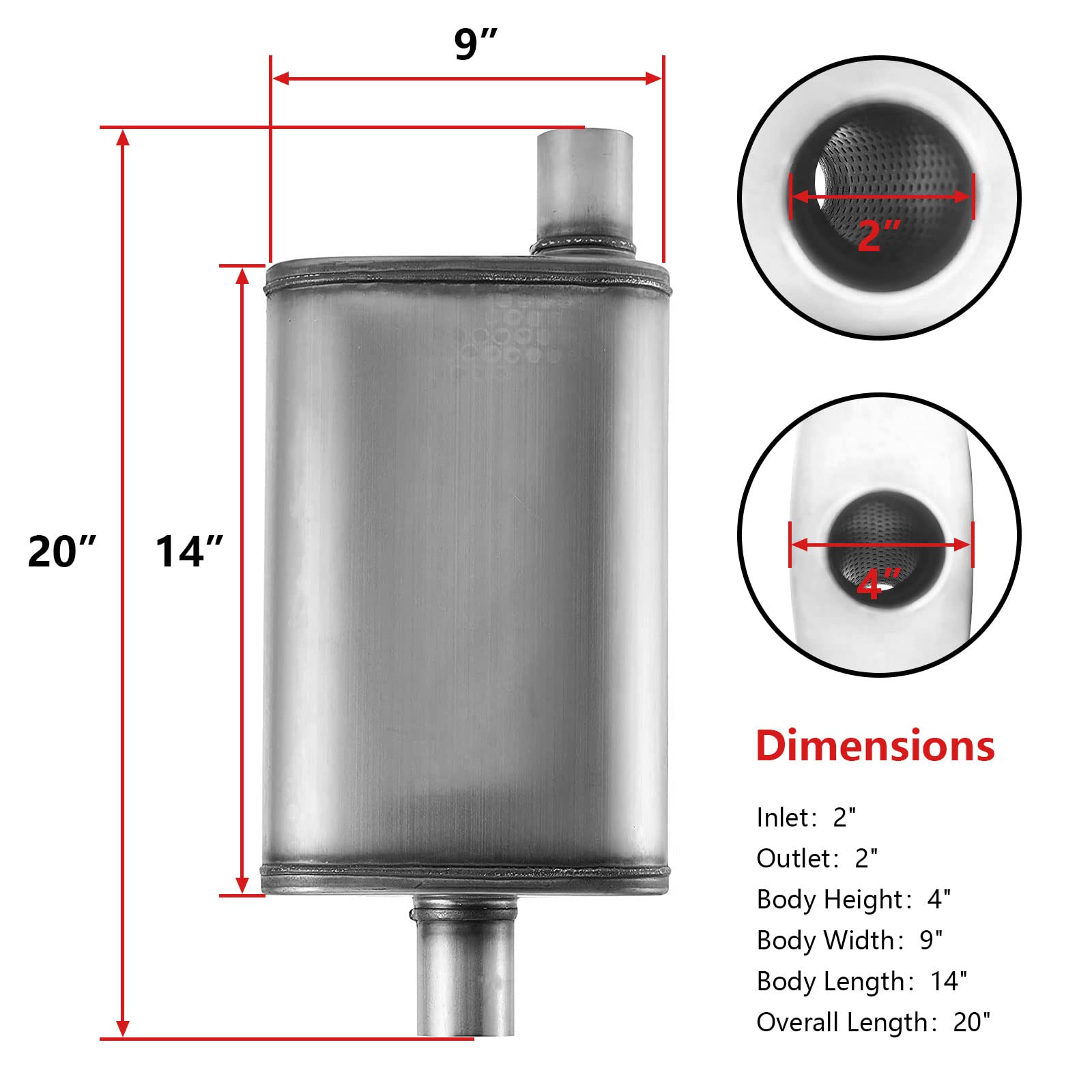 2In Muffler Deep Performance Tone 2 ' ' Pipe Muffler Resonator With Universal Stainless Steel Muffler For Cars, Trucks(2 ' 'Inle