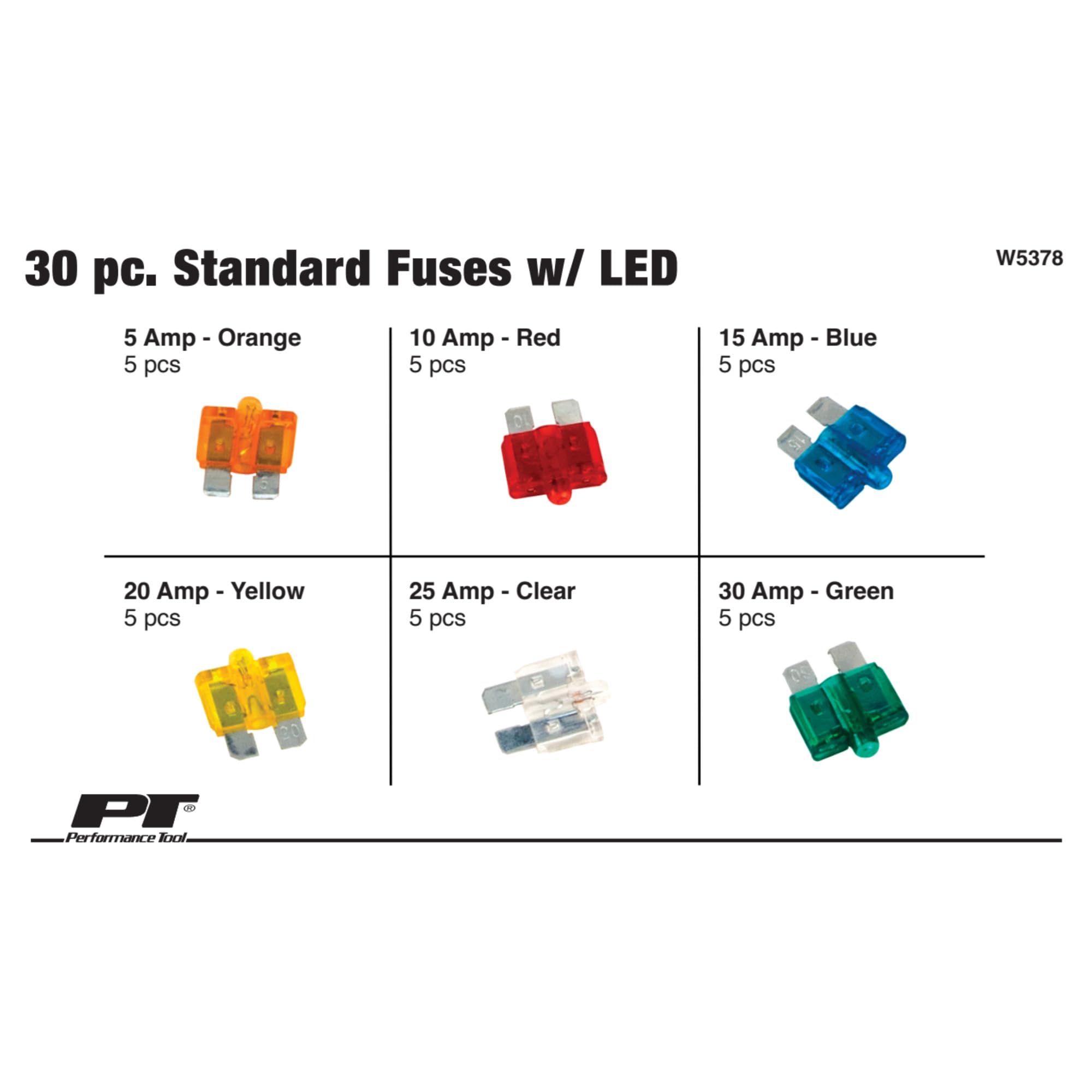 Performance Tool W5378 Standard Fuse Assortment, 30-Piece