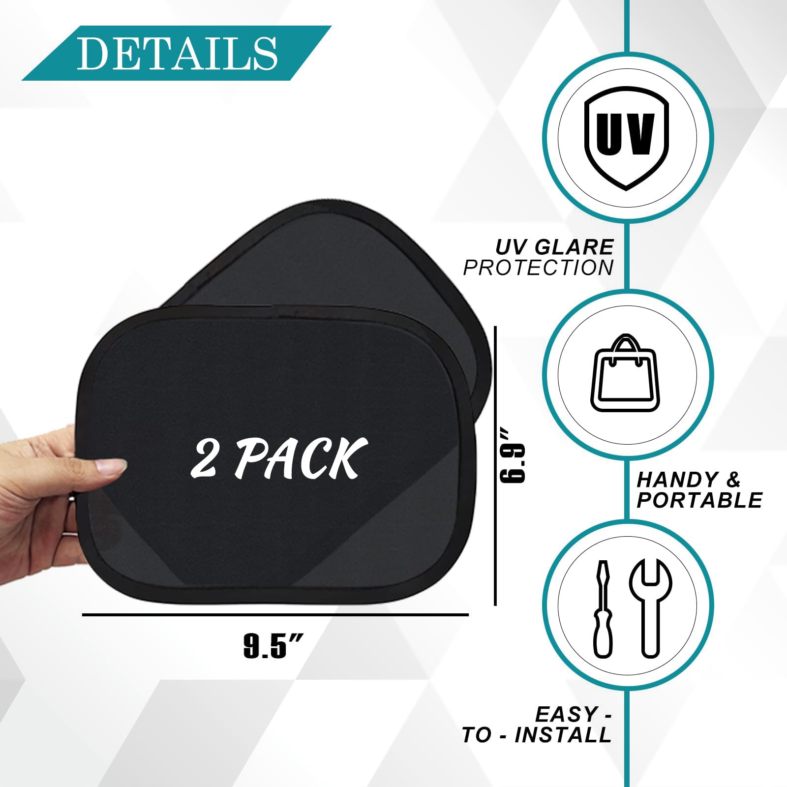 IC ICLOVER Mini Car Sun Shade for Driver (2 Pcs), Static Cling Sun Visor for Safe Driving, Glare Protection/Block Harmful UV Ray