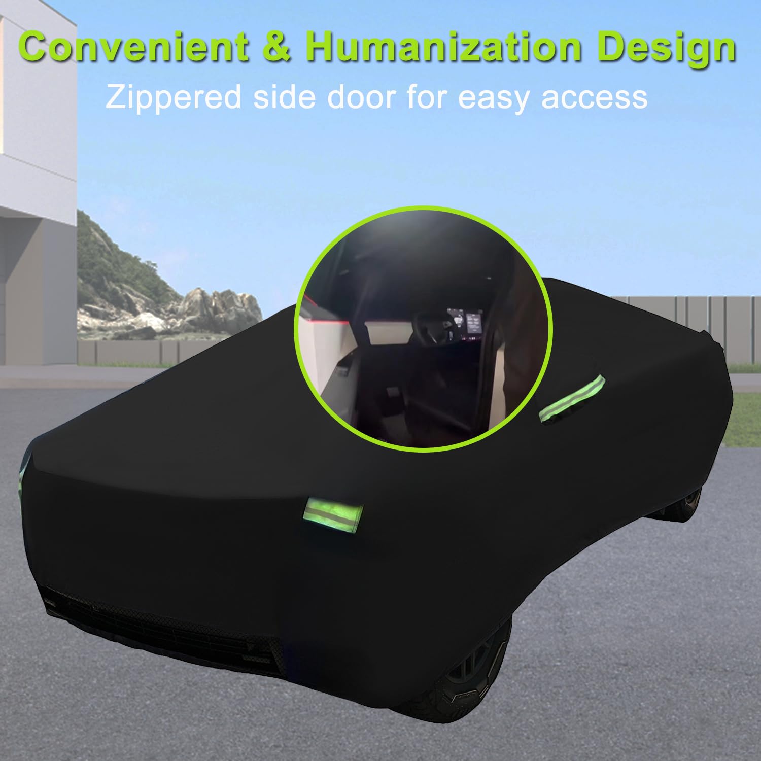 Morhept Truck Cover Custom Fit For Tesla Cybertruck, Waterproof All Weather Lightweight Pickup Car Cover With Zipper Door,All-Se