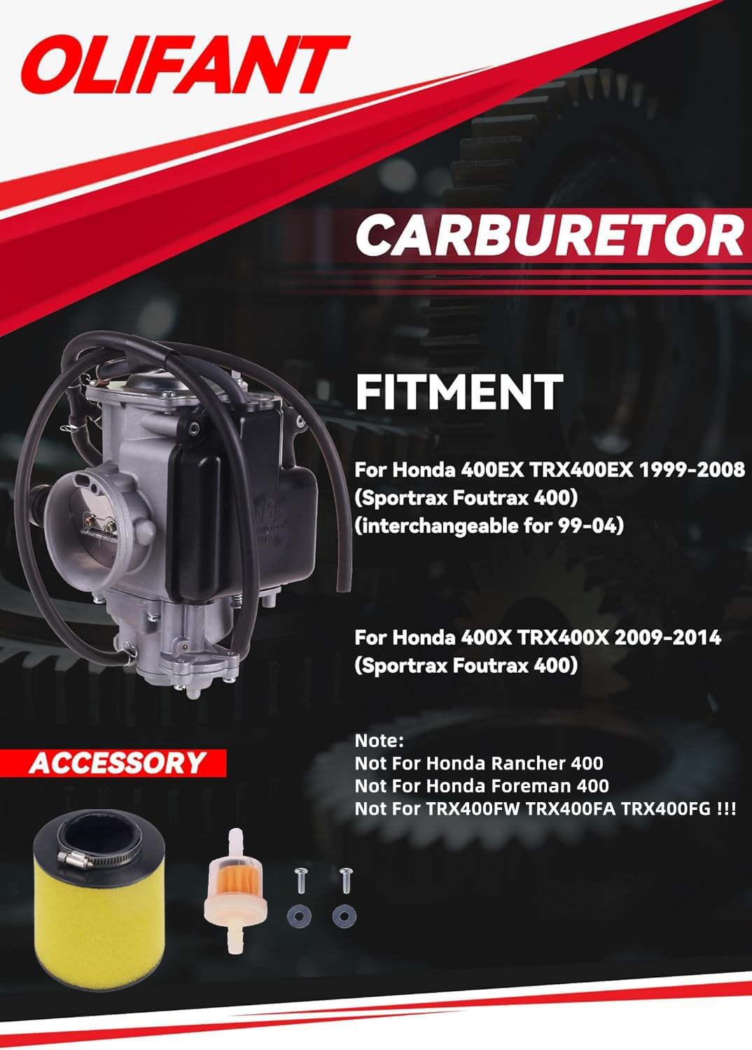 Carburetor For Honda Sportrax 400 1999-2014/400EX TRX400EX 1999-2008/400X TRX400X 2009-2014 Replacement 16100-HN1-013 16100-HN1-