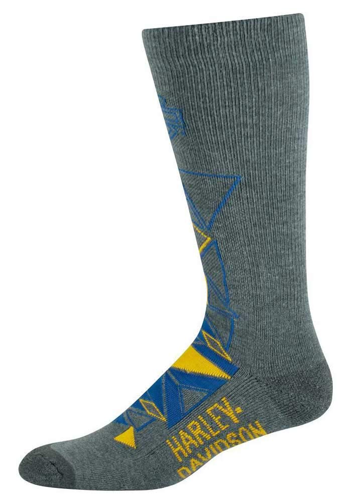 Harley-Davidson Men's Geo Pattern Performance Breathable Riding Socks, Gray