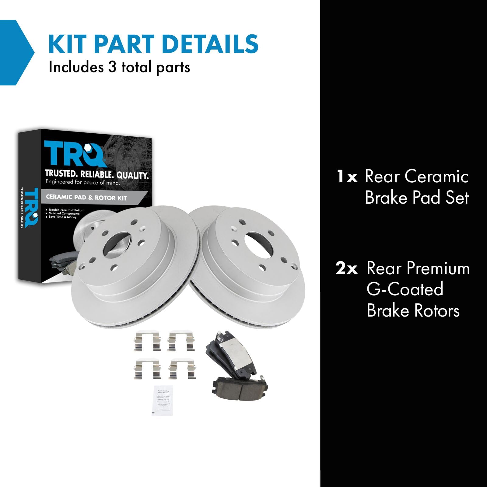 Trq Rear Brake Pad & Rotor Kit Brake Pads Brake Rotor Ceramic Vented Premium G-Coated Compatible With 2010-2017 Chevrolet Equino