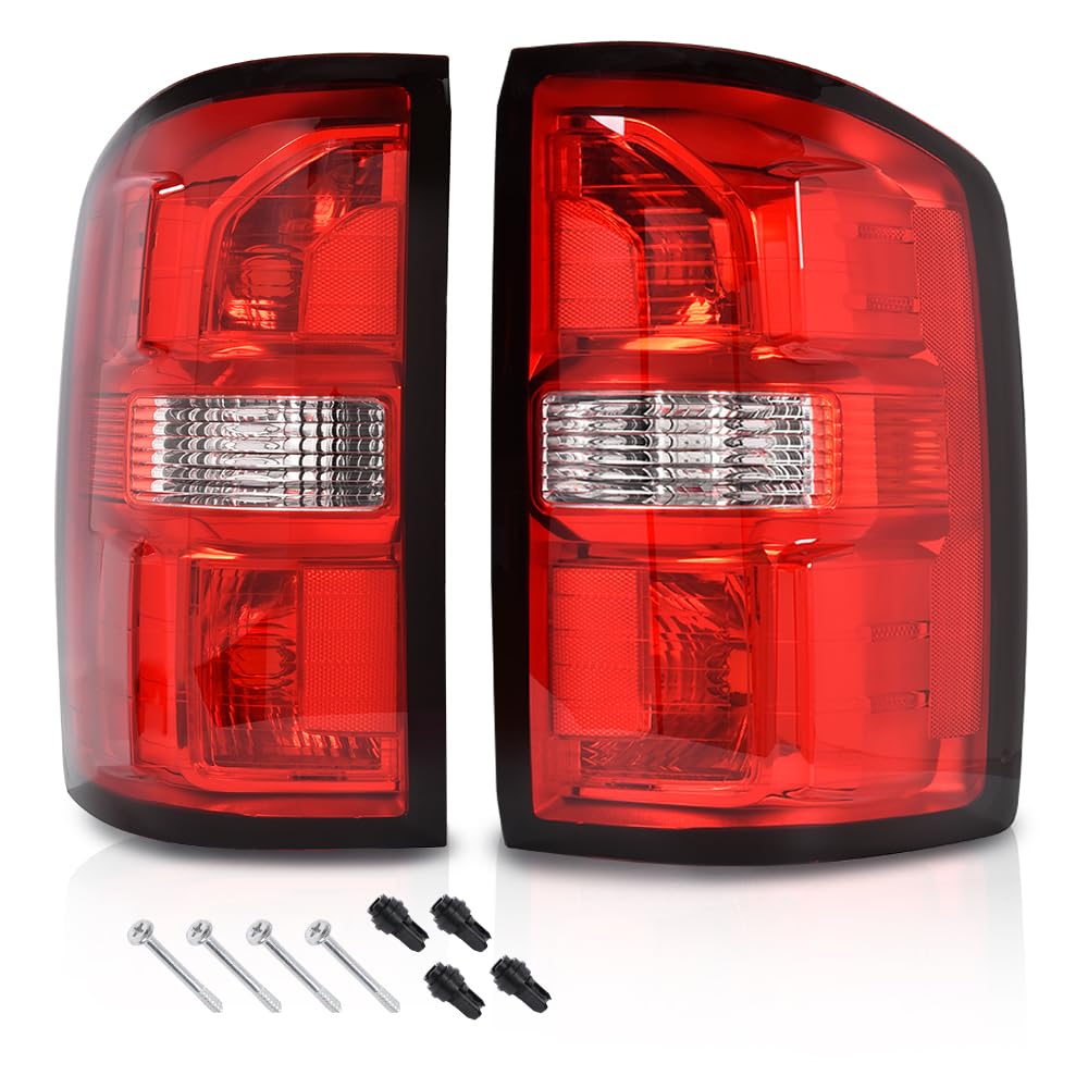 Pit66 Tail Lights,Fit Gmc Sierra 1500 2014-2018/Fit Gmc Sierra 2500 Hd 3500 Hd 2015-2019 Taillights Rear Lamp Red Lens Pair