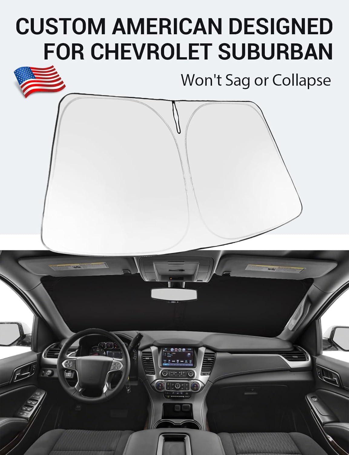 Proadsy 2025 Upgrade Windshield Sun Shade Custom Fit 2015-2020 Chevrolet Suburban Foldable Front Sunshade Protector Sun Visor Bl