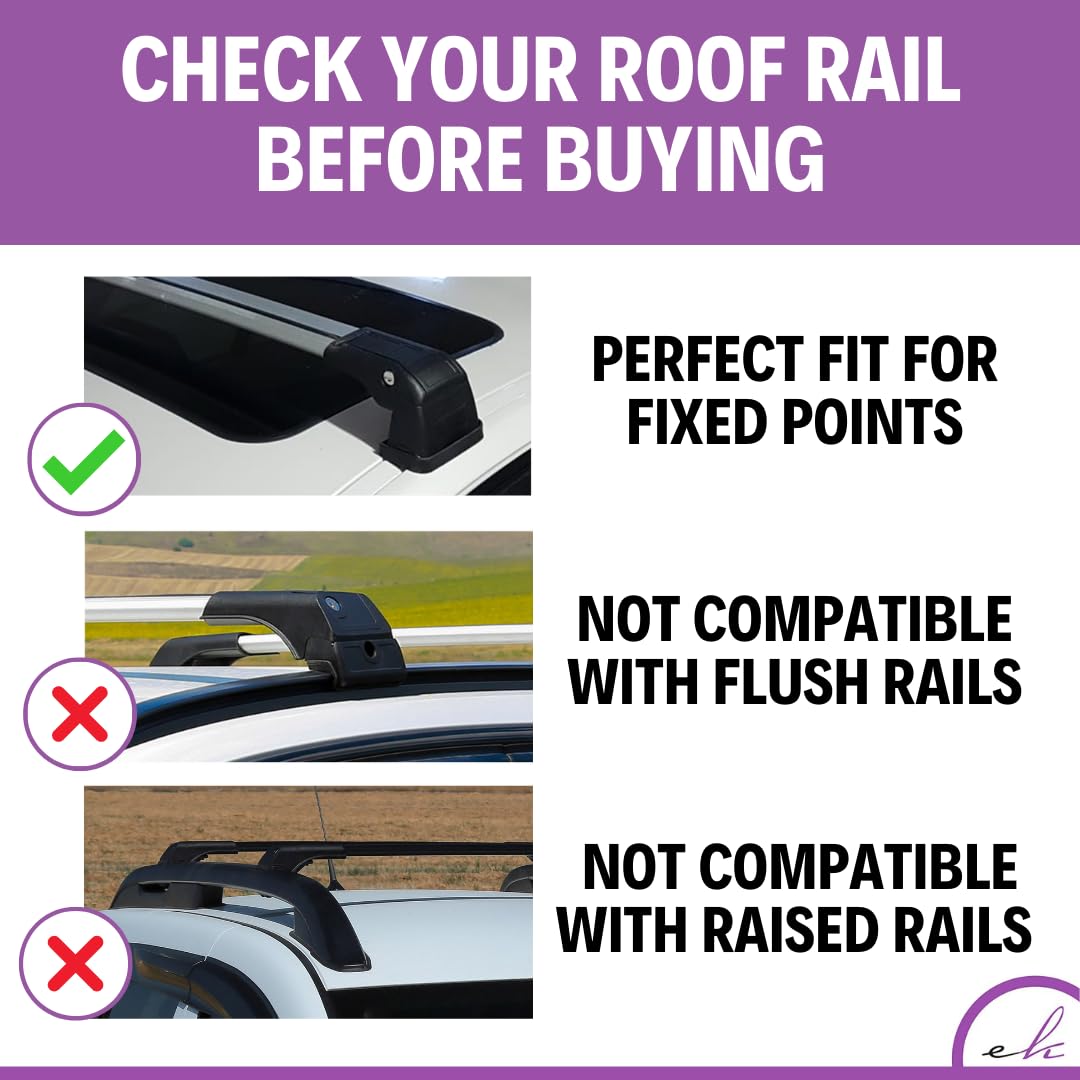 Erkul Heavy Duty 220 Lbs Roof Rack Cross Bars For Kia Soul 2020-2025 | Aluminum Crossbars With Anti Theft Lock For Rooftop | Compatible With Fixed Points Roofs - Silver