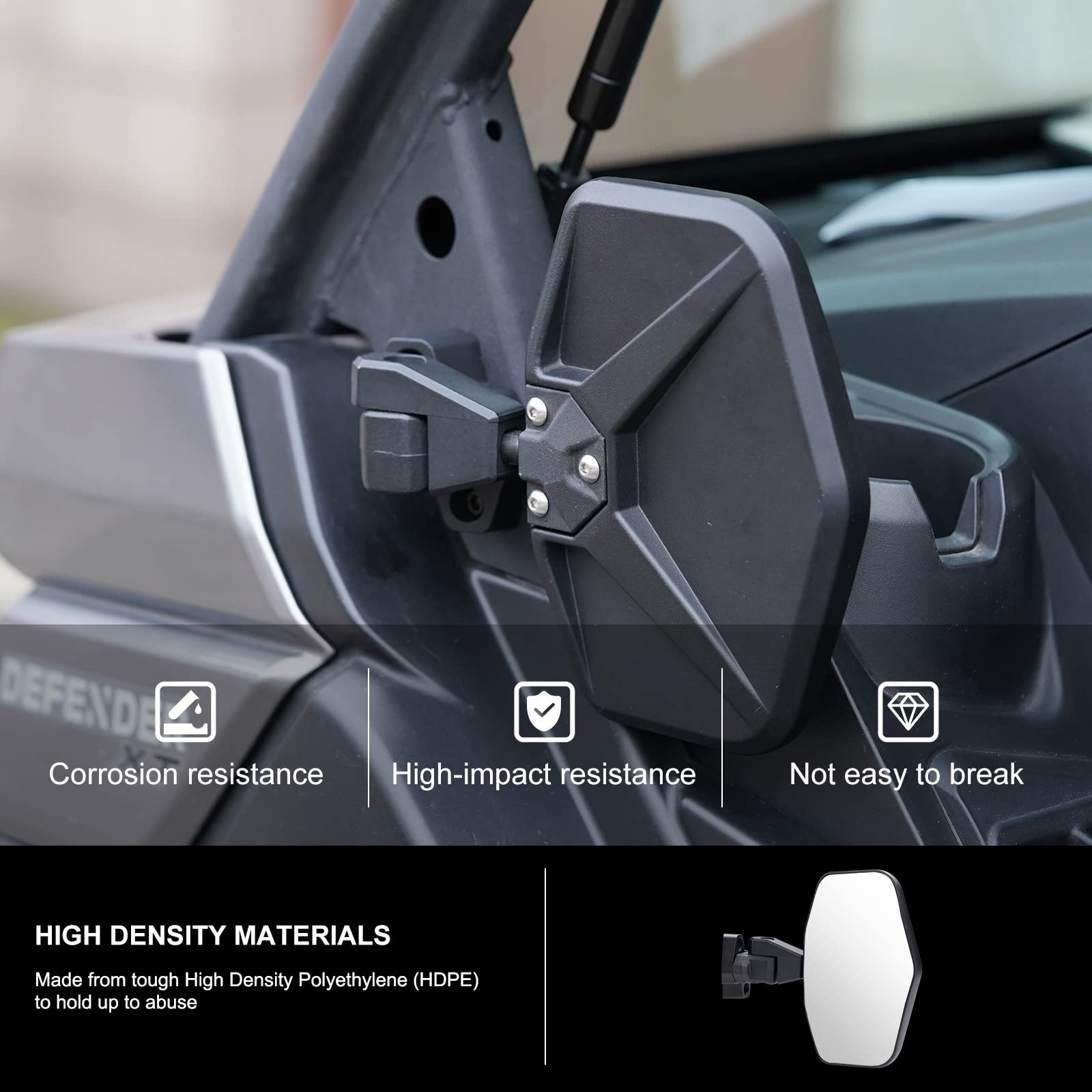 Kiwi Master Side Mirrors Compatible For 2016-2024 Can-Am Defender Accessories Adjustable Folding Rear View Racing Mirror 715002459