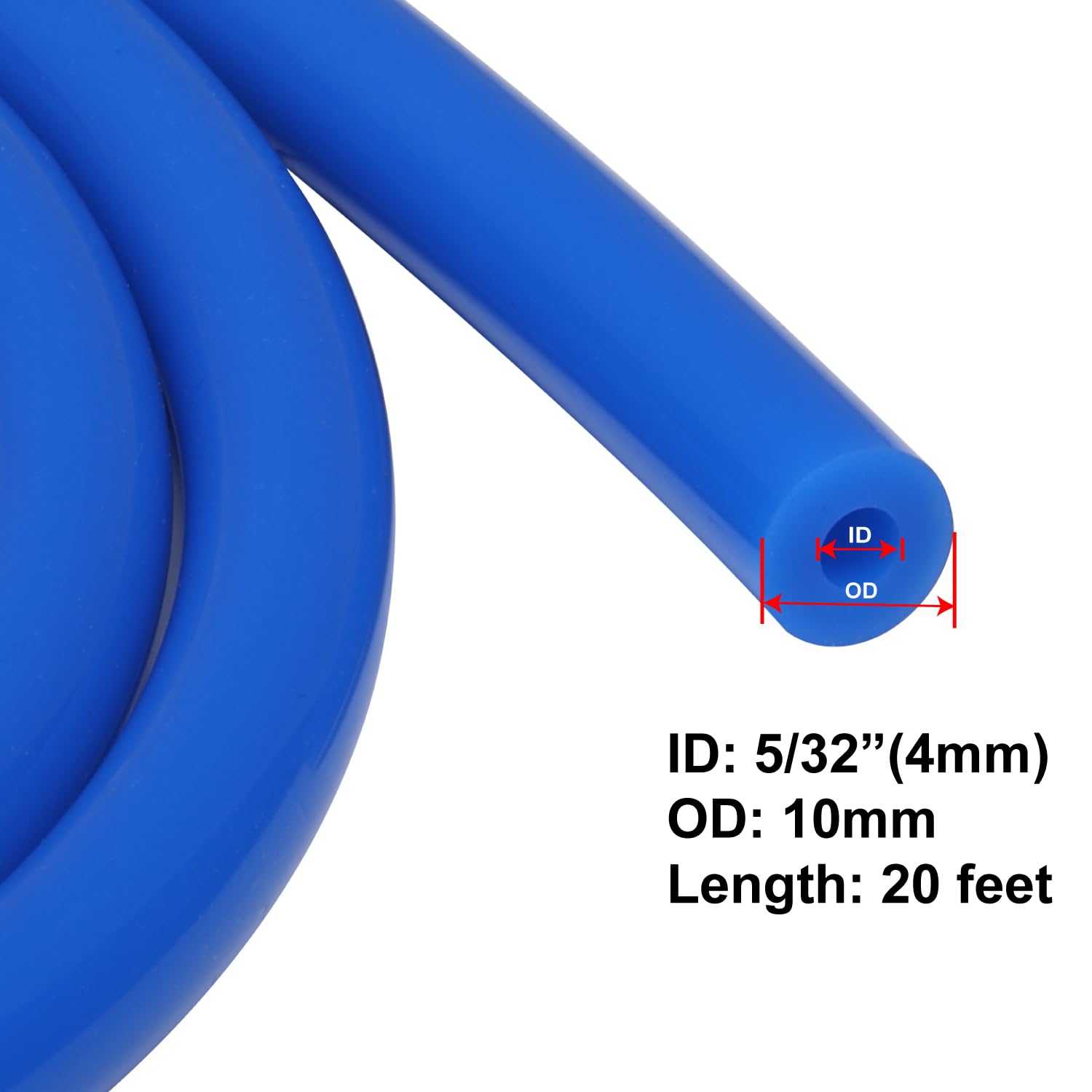 Podavelle 5/32'' 4mm ID Silicone Vacuum Hose Line Tubing 20FT Blue 130 PSI Maximum Pressure