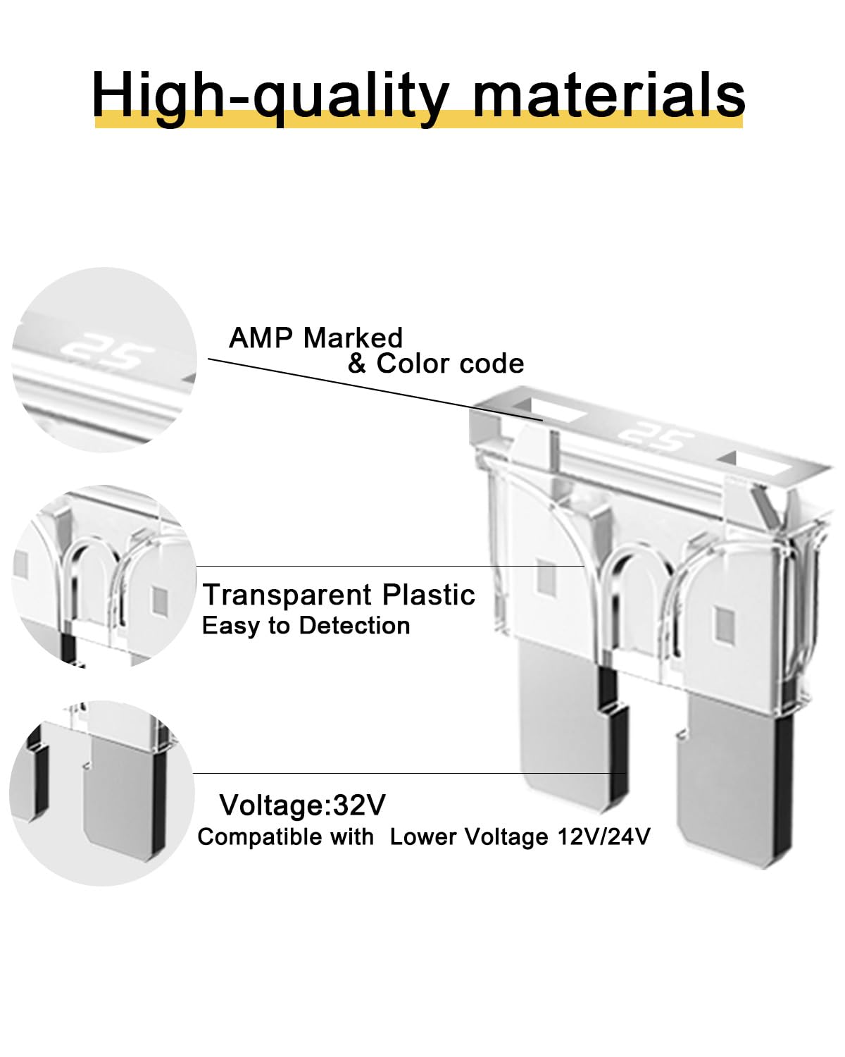 Riseuvo 50Pcs 25A Standard Car Fuses - 25 Amp Automotive Fuses(Ato/Apr/Ats), 32V (12/24V) Blade Fuse For Rv/Truck/Suv