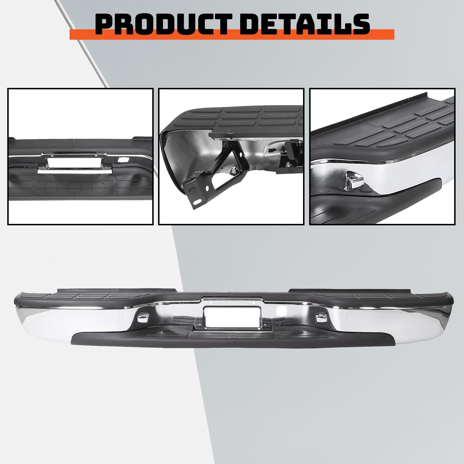 Ecotric Rear Step Bumper Bar Chrome Compatible With 1999-2006 Chevy Chevrolet Silverado Gmc Sierra 1500 2500 W/Pad & License Pla