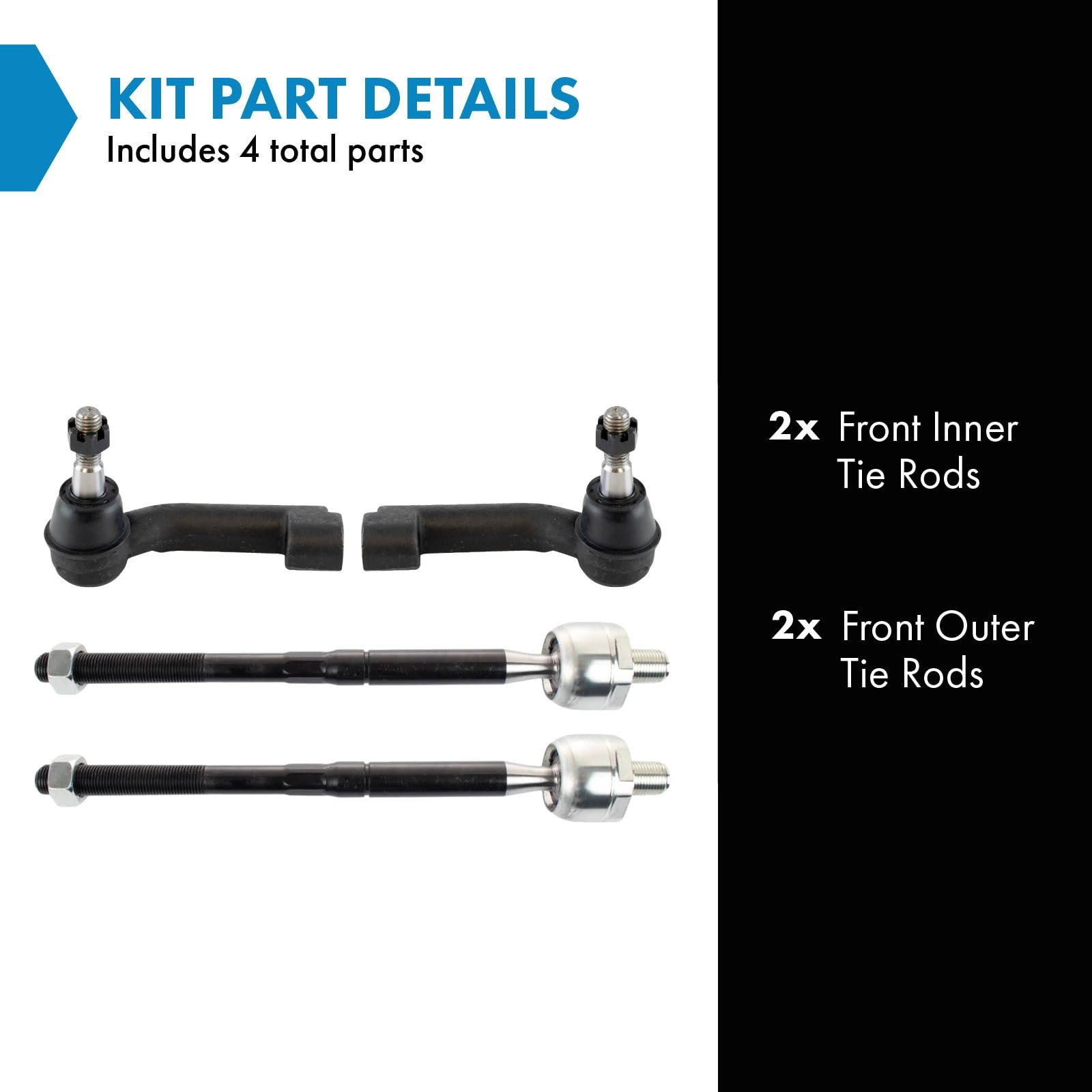 Trq Front Inner And Outer Tie Rod Set Compatible With 2015-2021 Ford Expedition 2015-2020 F-150 Lincoln Navigator