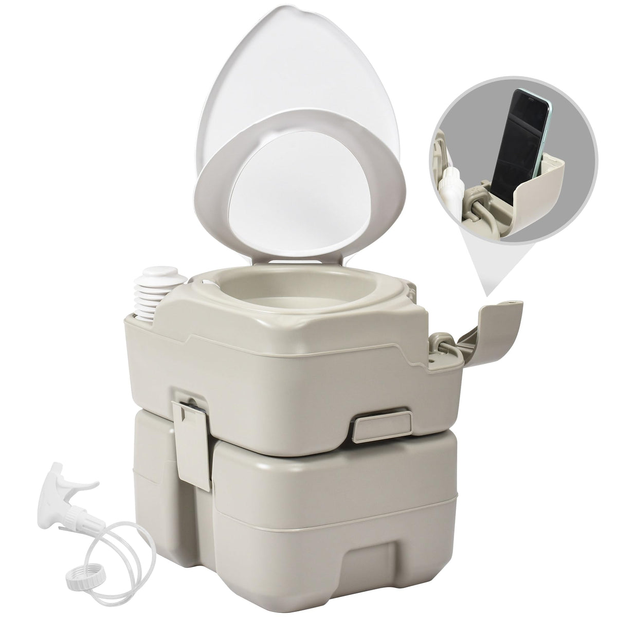Yitahome Portable Toilet Camping Porta Potty With Diagonal Enlargerd Bowl, Hand Sprayer And Press Flush Pump, 5.28 Space Saving