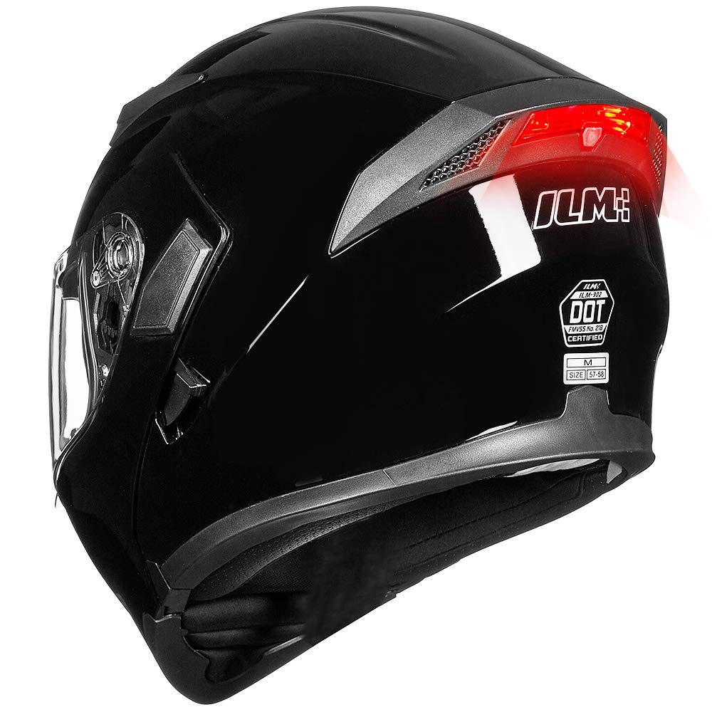 Ilm Motorcycle Dual Visor Flip Up Modular Full Face Helmet Dot Led Light Model 902L (Xl, Gloss Black - Led)