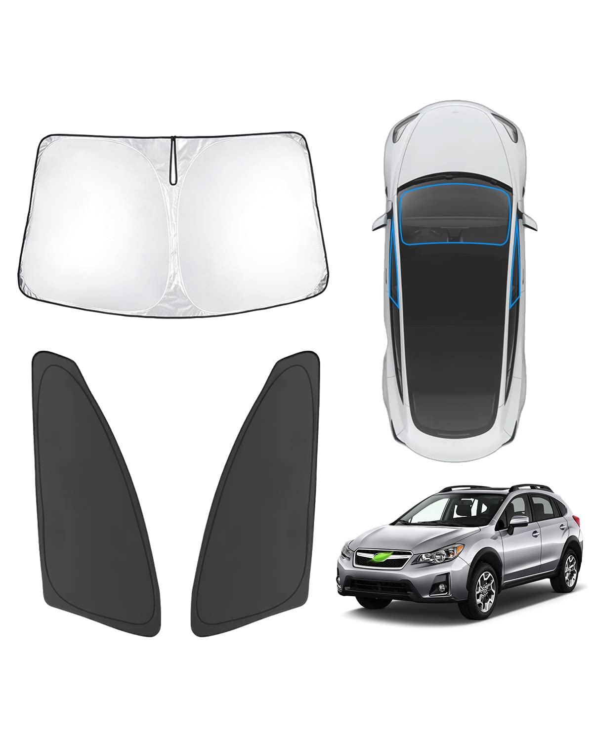Karltys 3Pcs Windshield Sun Shade For 2013-2017 Subaru Crosstrek, Reflective Front And Side Window Sunshade Cover Custom Fit Cro