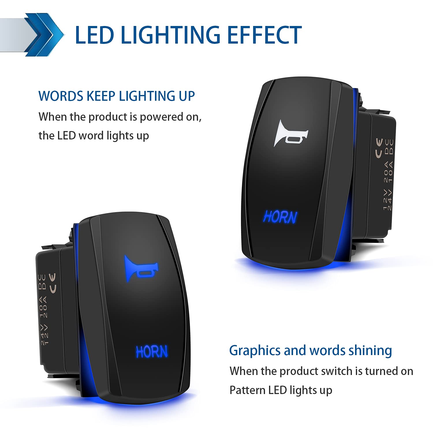 Horn Momentary Rocker Switch 5Pin Laser On/Off Blue Led Light 20A/12V 10A/24V Toggle Switch With Jumper Wires Set For Automotive