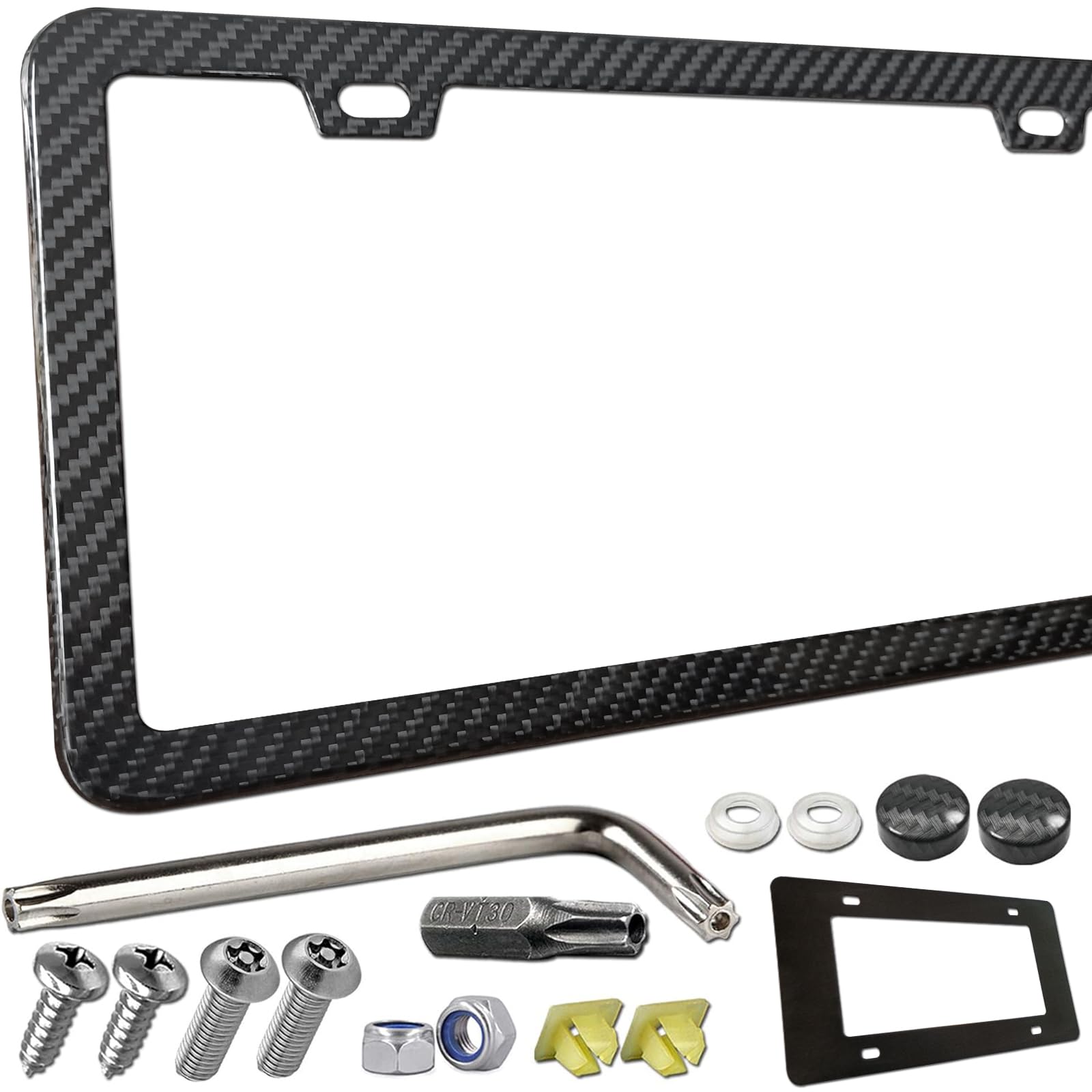 Zxfoog Carbon Fiber License Plate Frame- 100% Handcrafted Real Carbon Fiber Cloth Wrapped Holder, Slim Black Stainless Steel Car