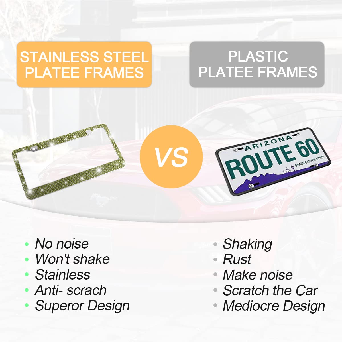 Yalok Bling Car License Plate Frame, Sparkly Rhinestone Stainless Steel License Plate Cover/Holder, Universal For Most Cars, Suvs, Vehicles With Screw Set, Auto Accessories For Women (Light Green)