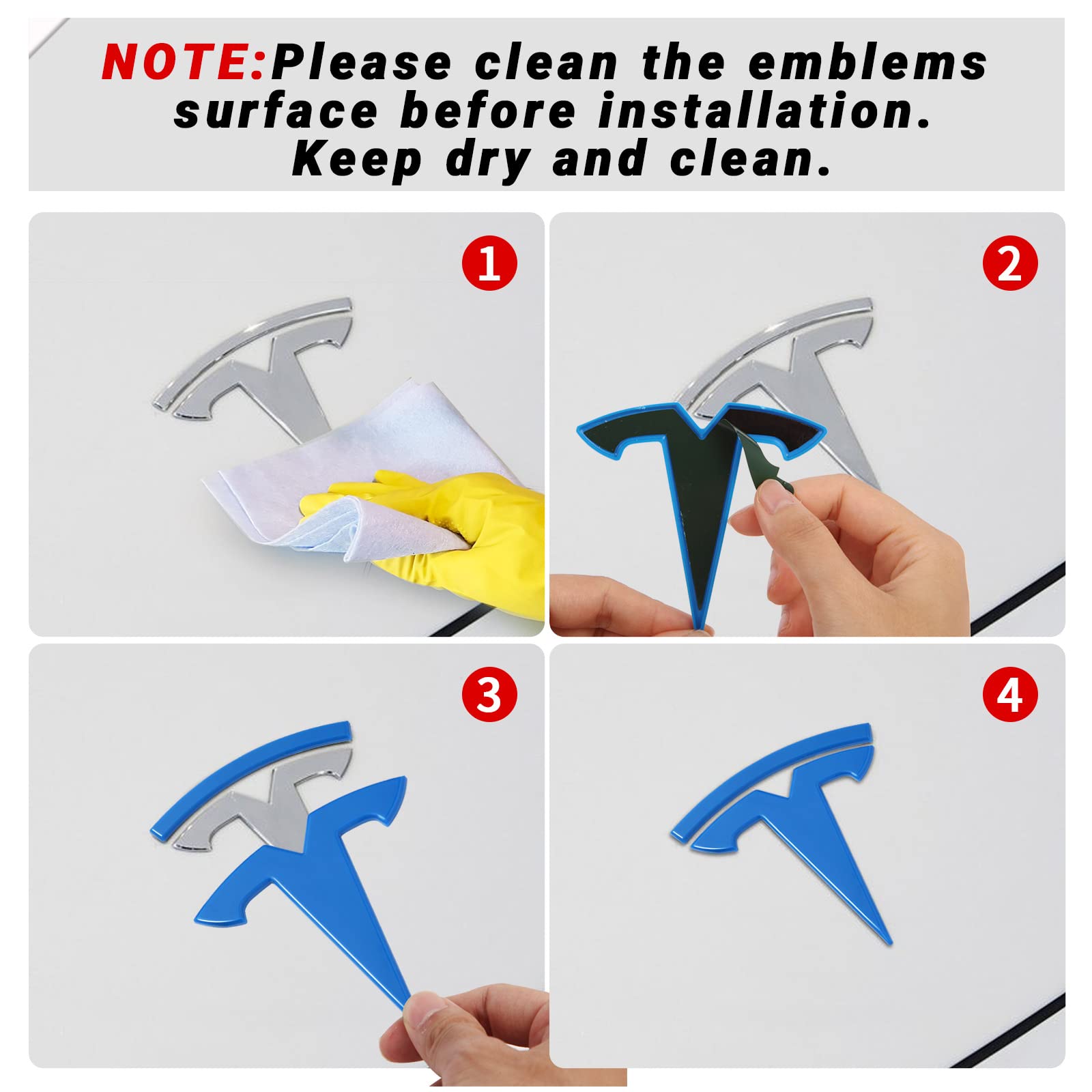 Tesla Model 3 Emblem Accessories Front Trunk Rear Trunk Logo Cover Sticker Badge Decals 2Pcs/Set (Blue)