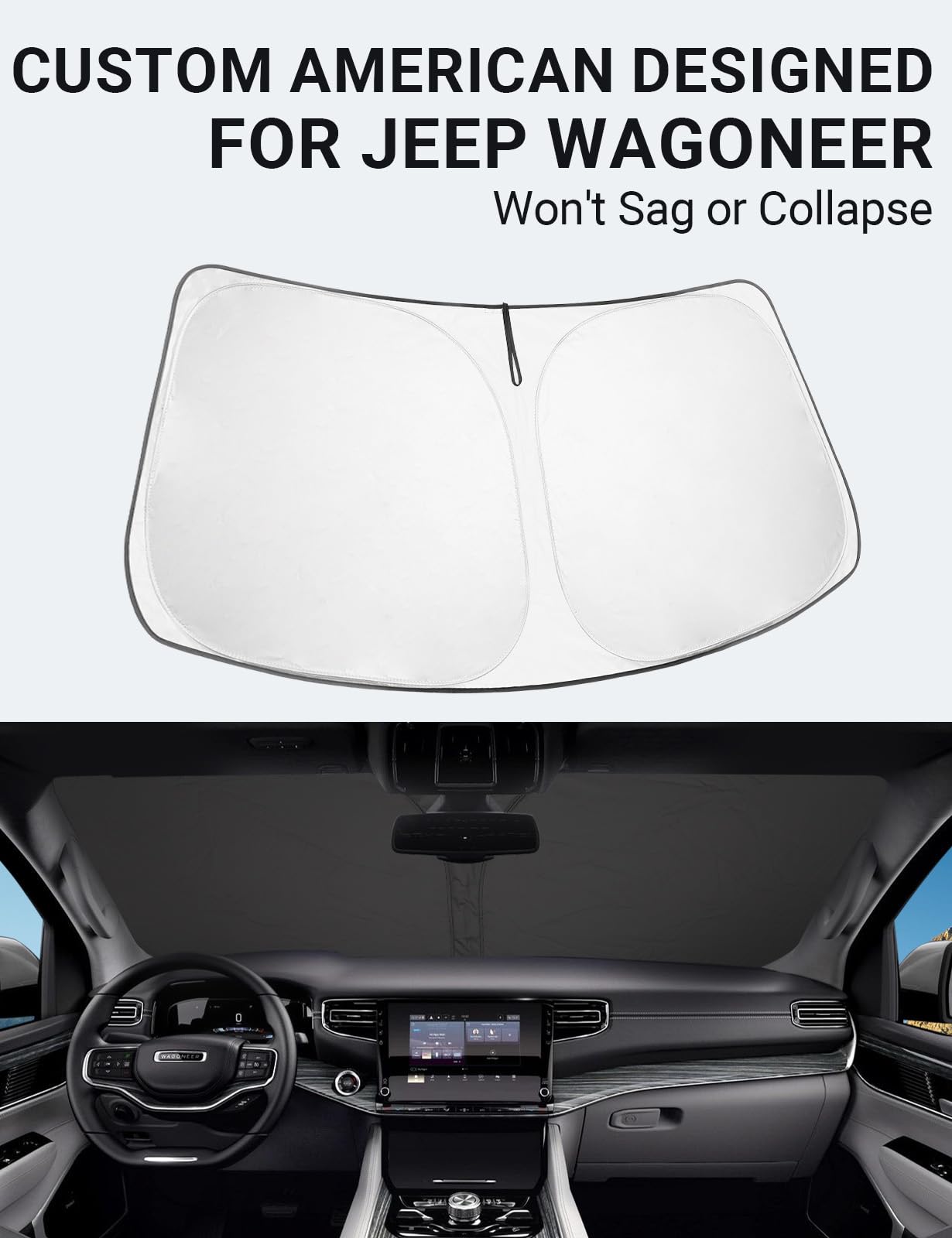 Proadsy 2025 Upgrade Windshield Sun Shade Custom Fit Jeep Wagoneer 2022-2024 2025 4-Layer Foldable Front Sunshade Protector Sun