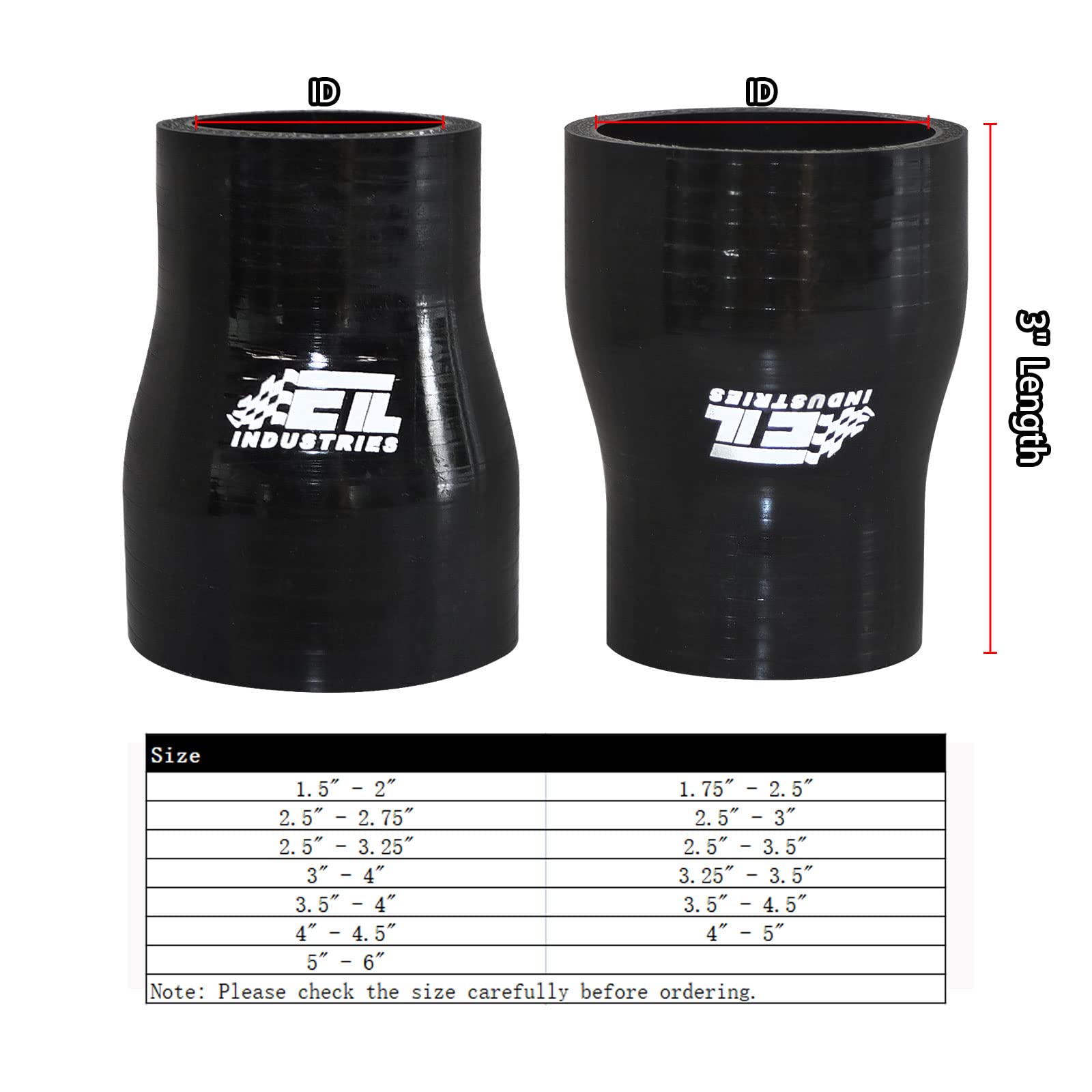 ETL INDUSTRIES ID 1.5'' to 1.75'', Length 3'' Silicone Reducer Straight Coupler Hose, 4-Ply Reinforced Universal Intake Reducer