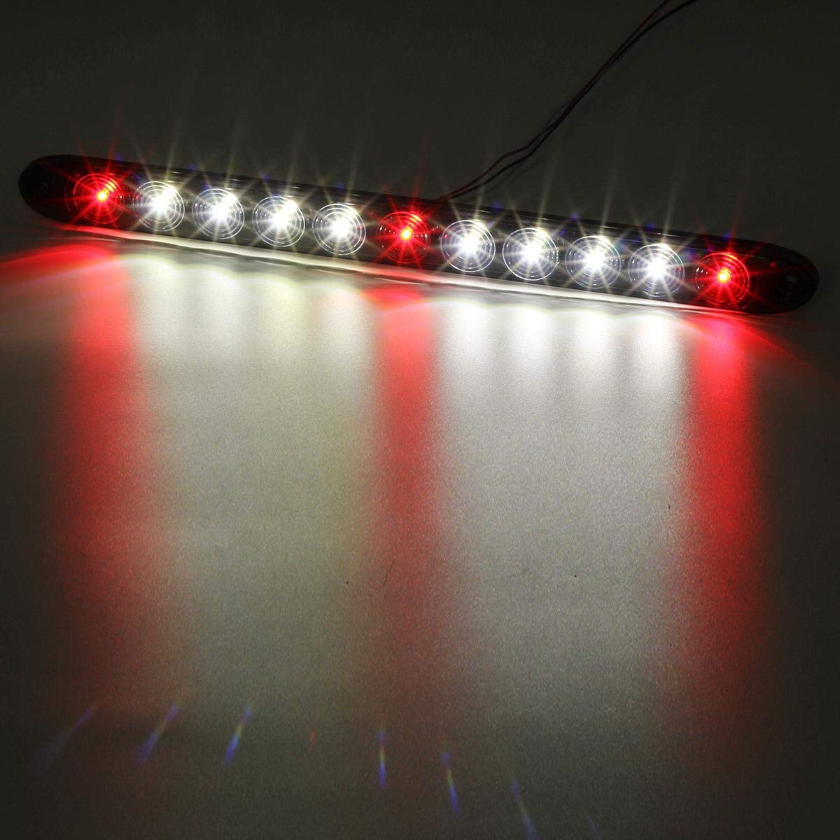 Partsam 2Pcs 15'' Inch Led Trailer Light Bar Smoked Red 3 Id Bar W/Reverse White Light 11 Led Truck Trailer Rv Waterproof Red 3